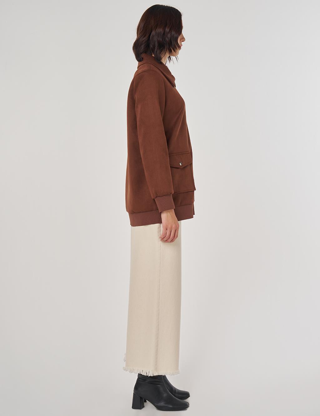 Zippered Suede Jacket Camel
