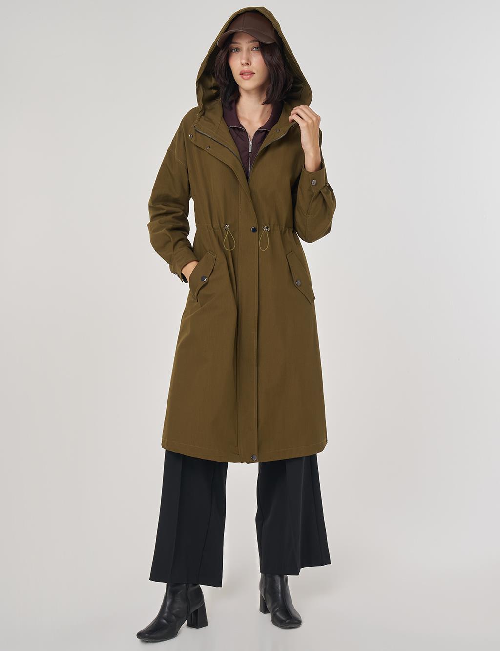 Düşük Omuz Trençkot Haki 