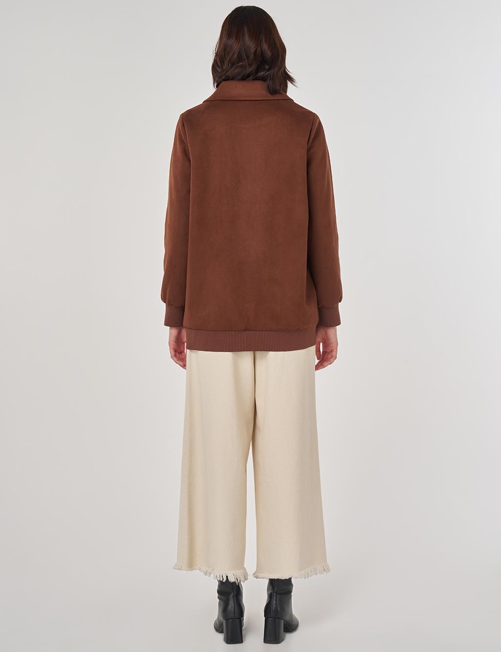 Zippered Suede Jacket Camel