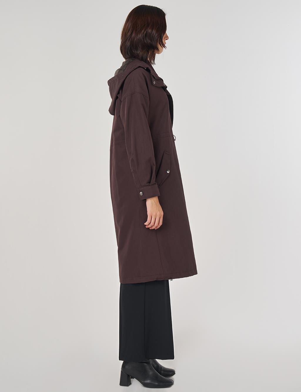 Drop Shoulder Trench Coat Dark Brown