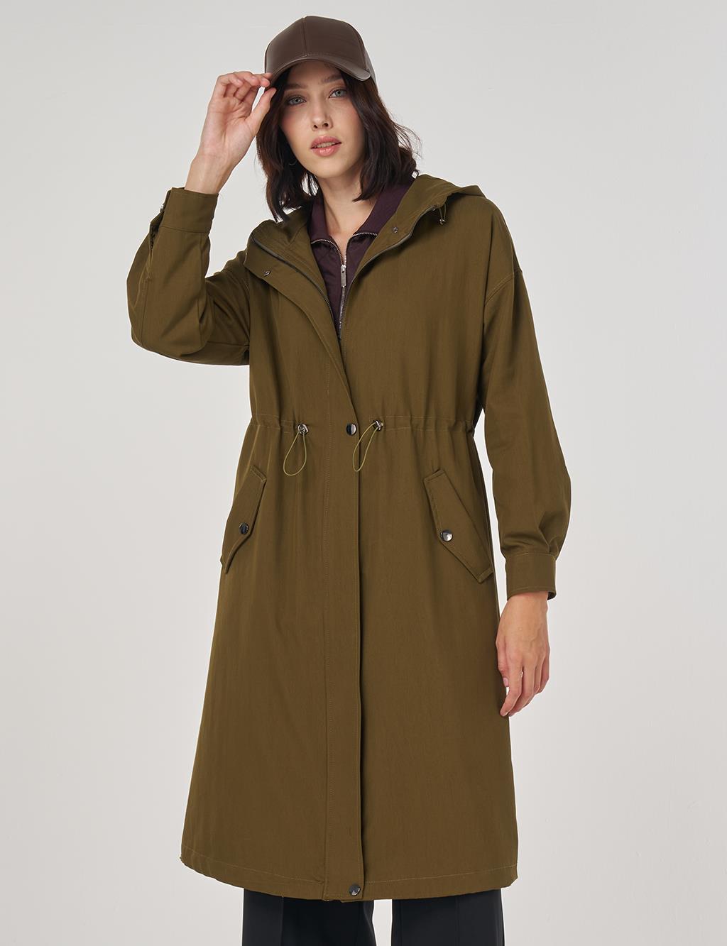 Düşük Omuz Trençkot Haki 