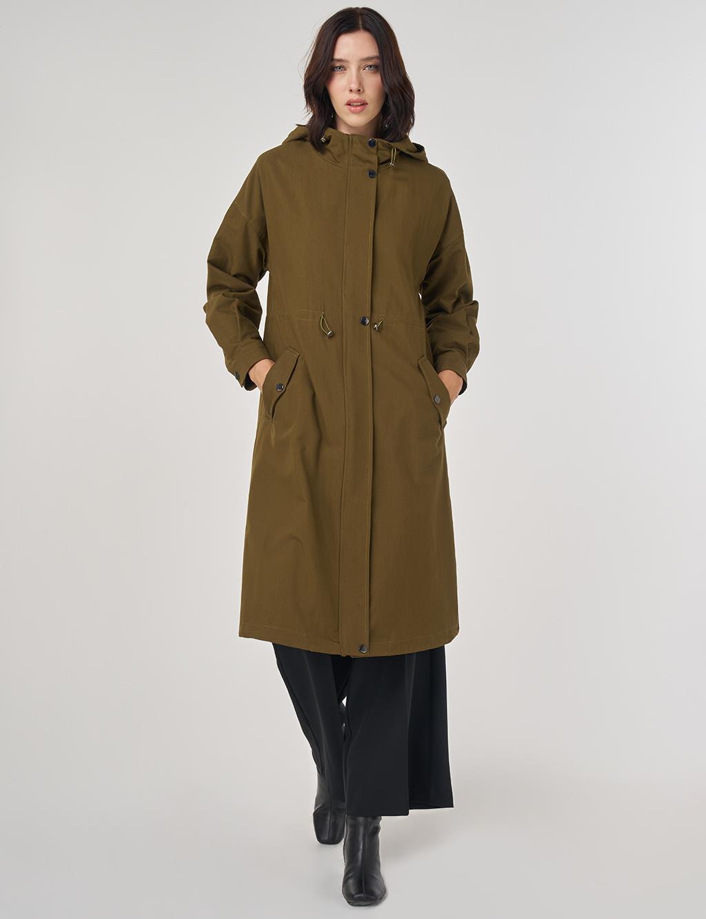 Düşük Omuz Trençkot Haki 