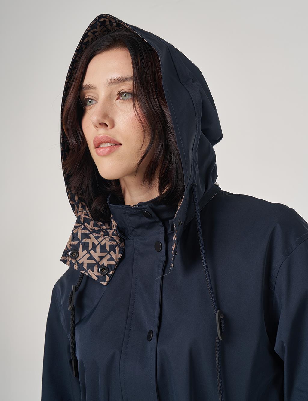 Bel Büzgülü Trençkot Lacivert 