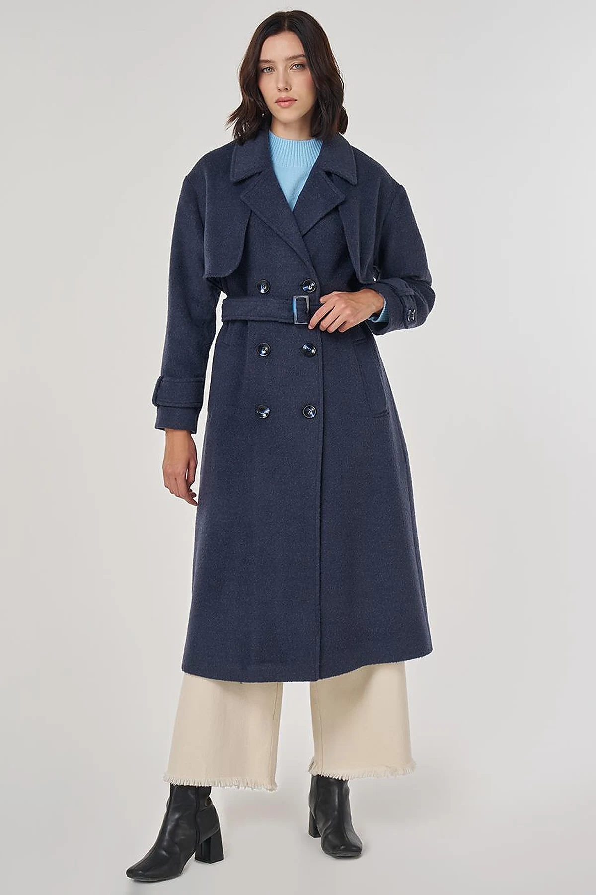 Epaulet Detailed Wool Coat Navy