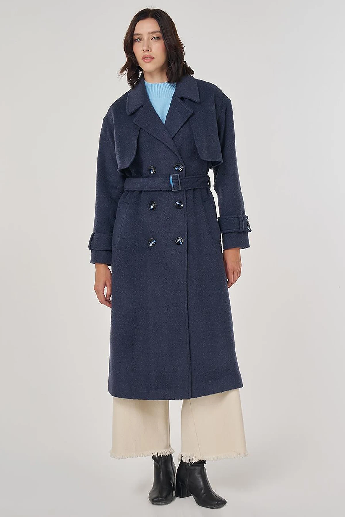 Epaulet Detailed Wool Coat Navy
