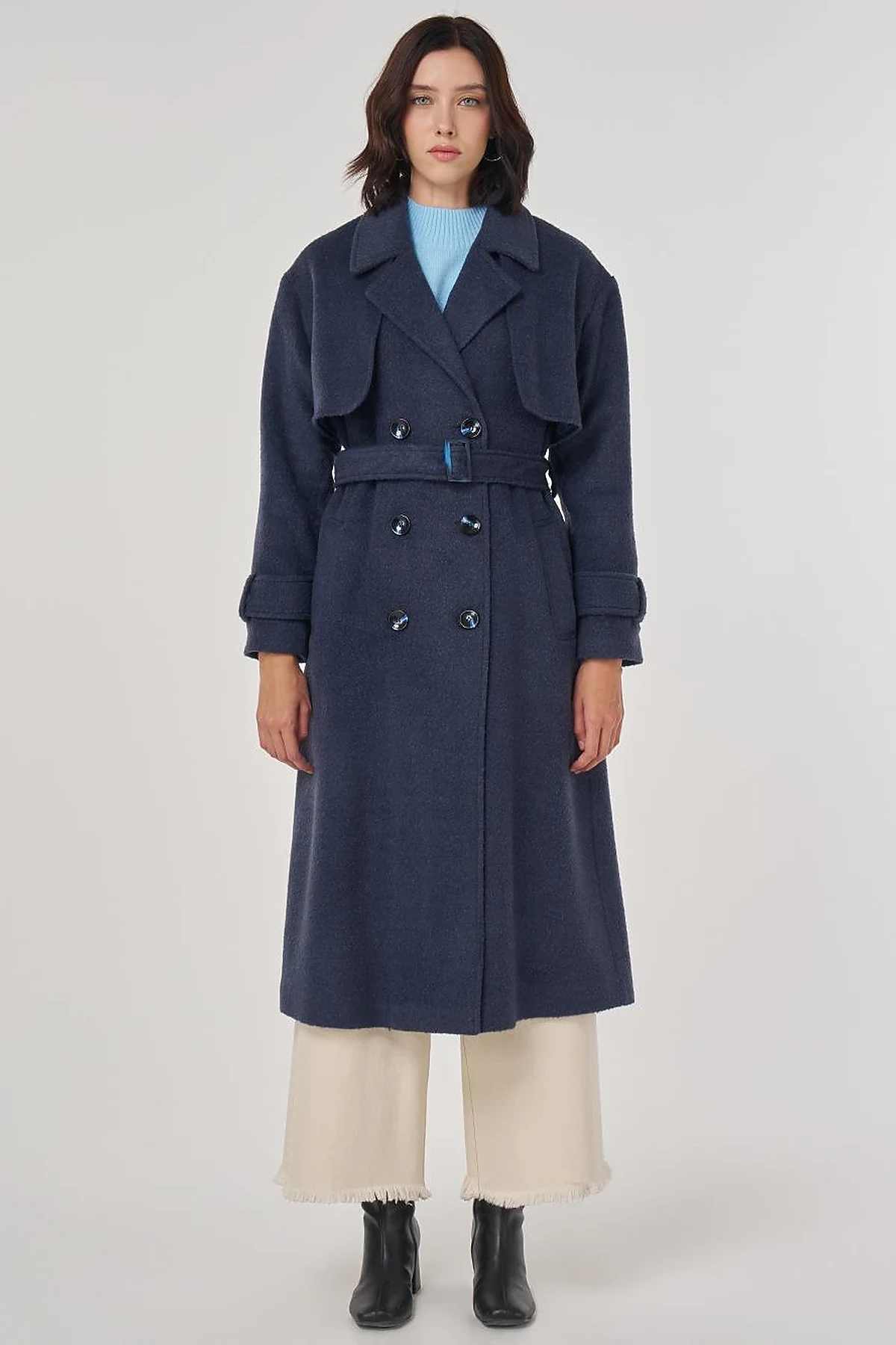 Epaulet Detailed Wool Coat Navy