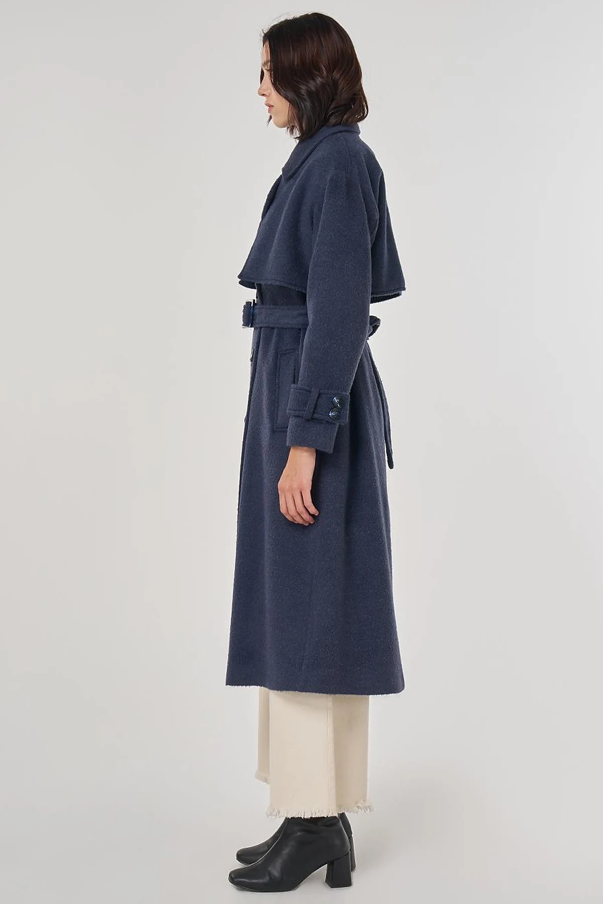 Epaulet Detailed Wool Coat Navy