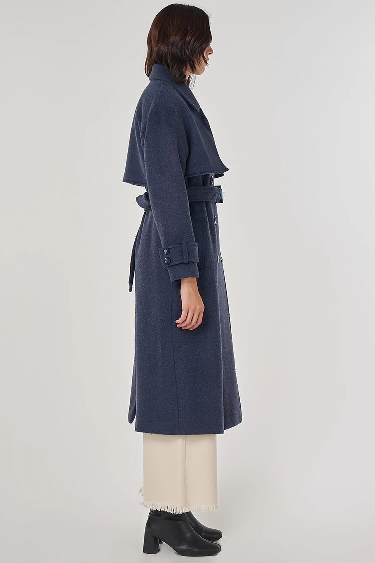 Epaulet Detailed Wool Coat Navy