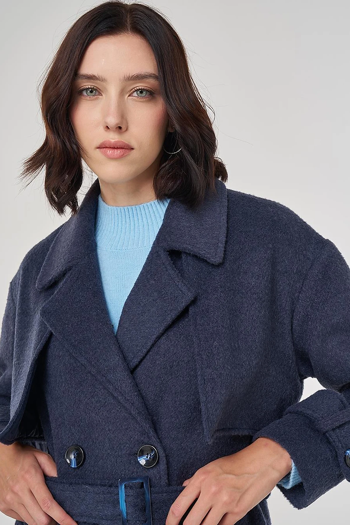 Epaulet Detailed Wool Coat Navy