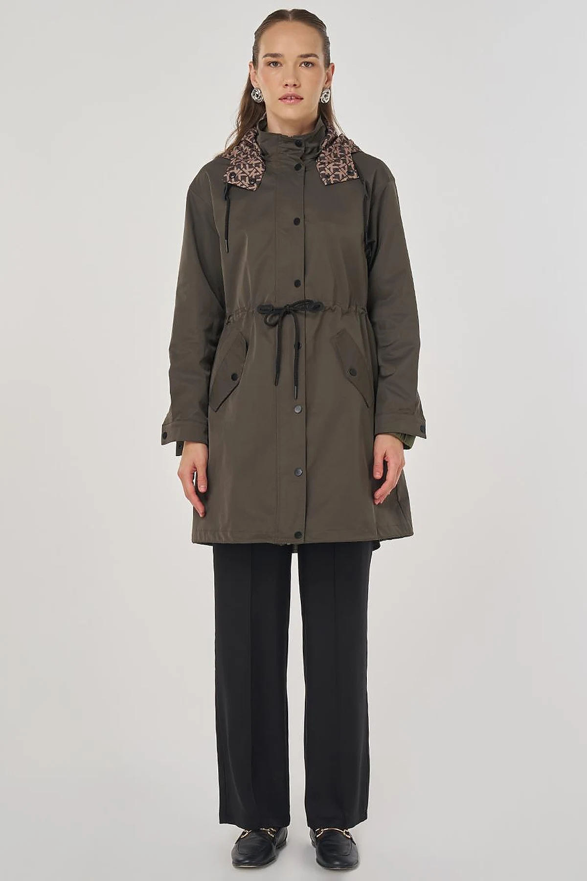Drawstring Waist Trench Coat Khaki