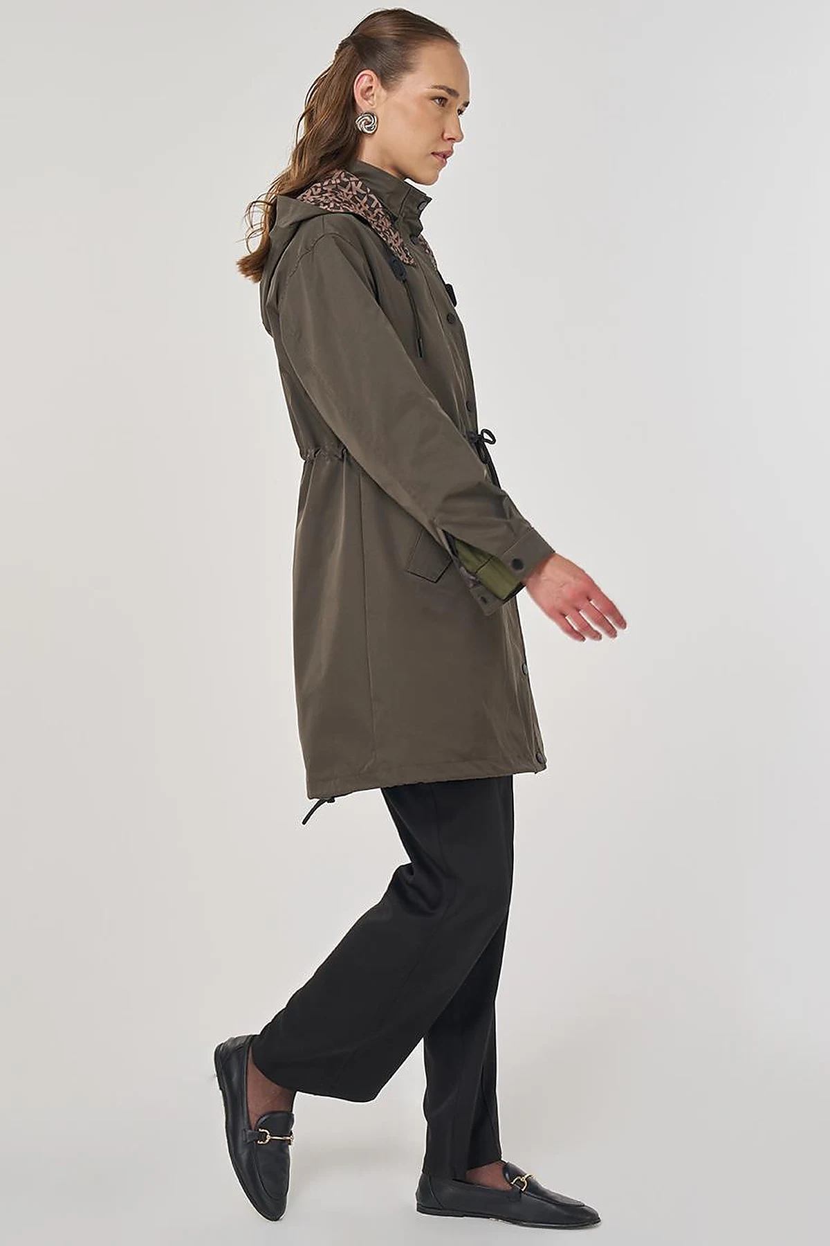 Drawstring Waist Trench Coat Khaki