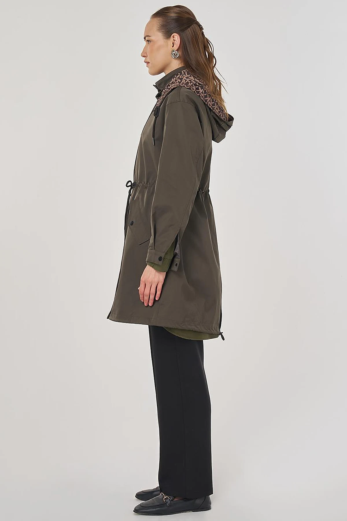 Drawstring Waist Trench Coat Khaki