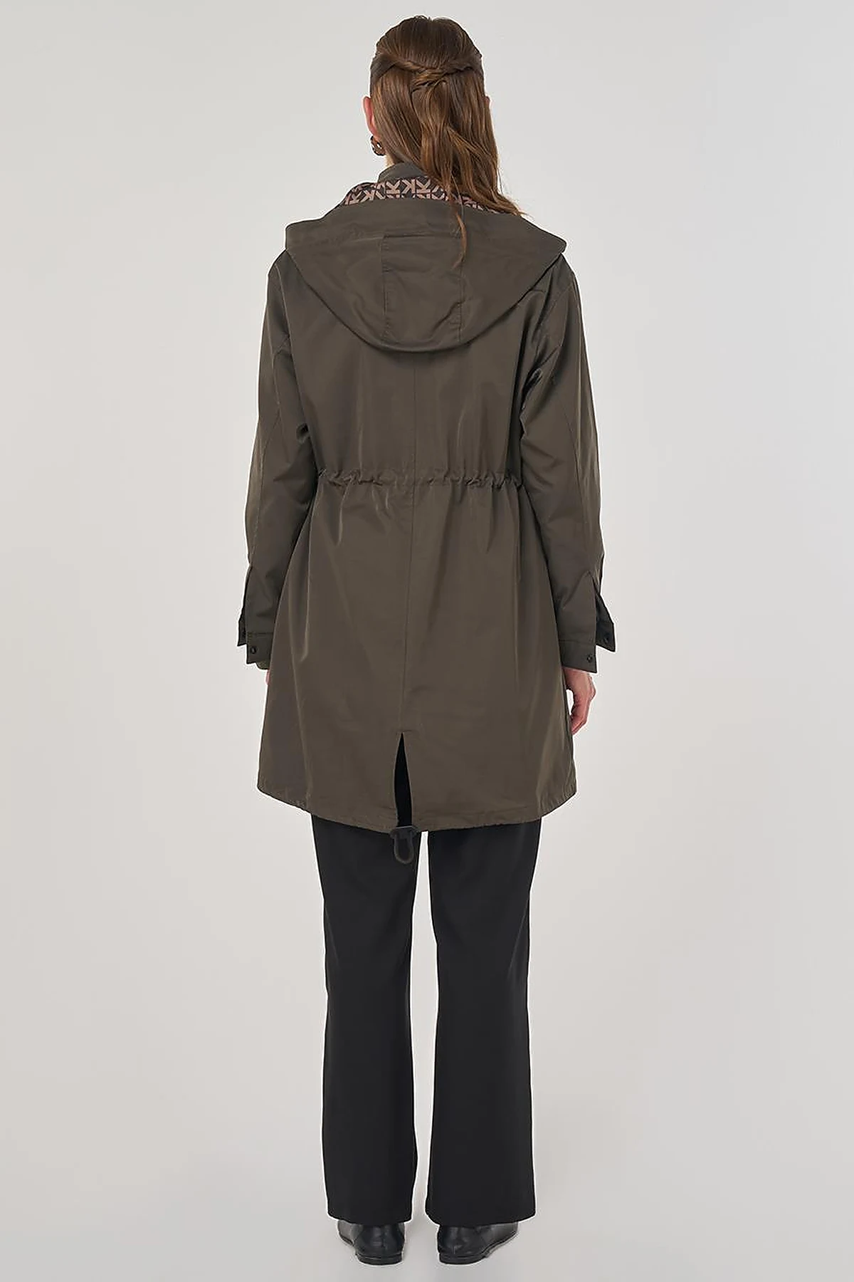 Drawstring Waist Trench Coat Khaki
