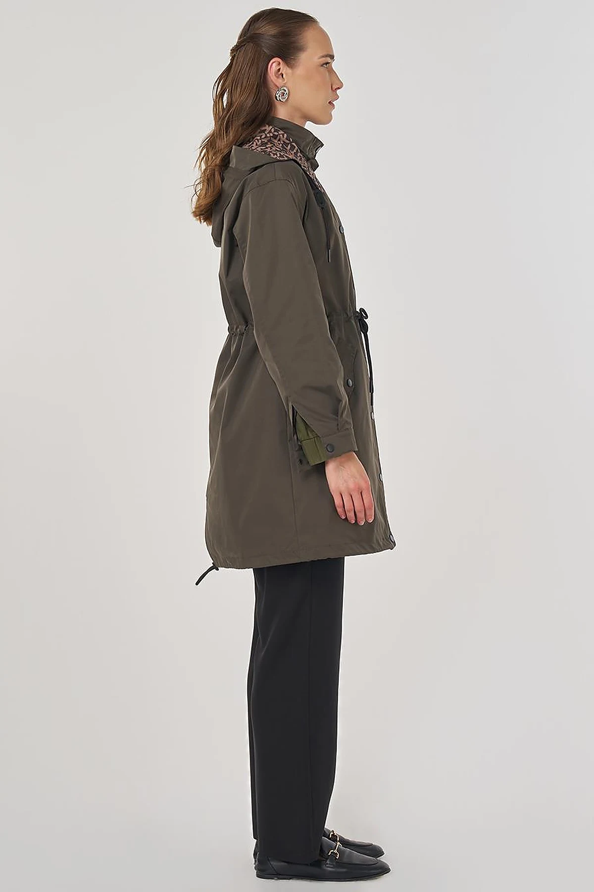 Drawstring Waist Trench Coat Khaki