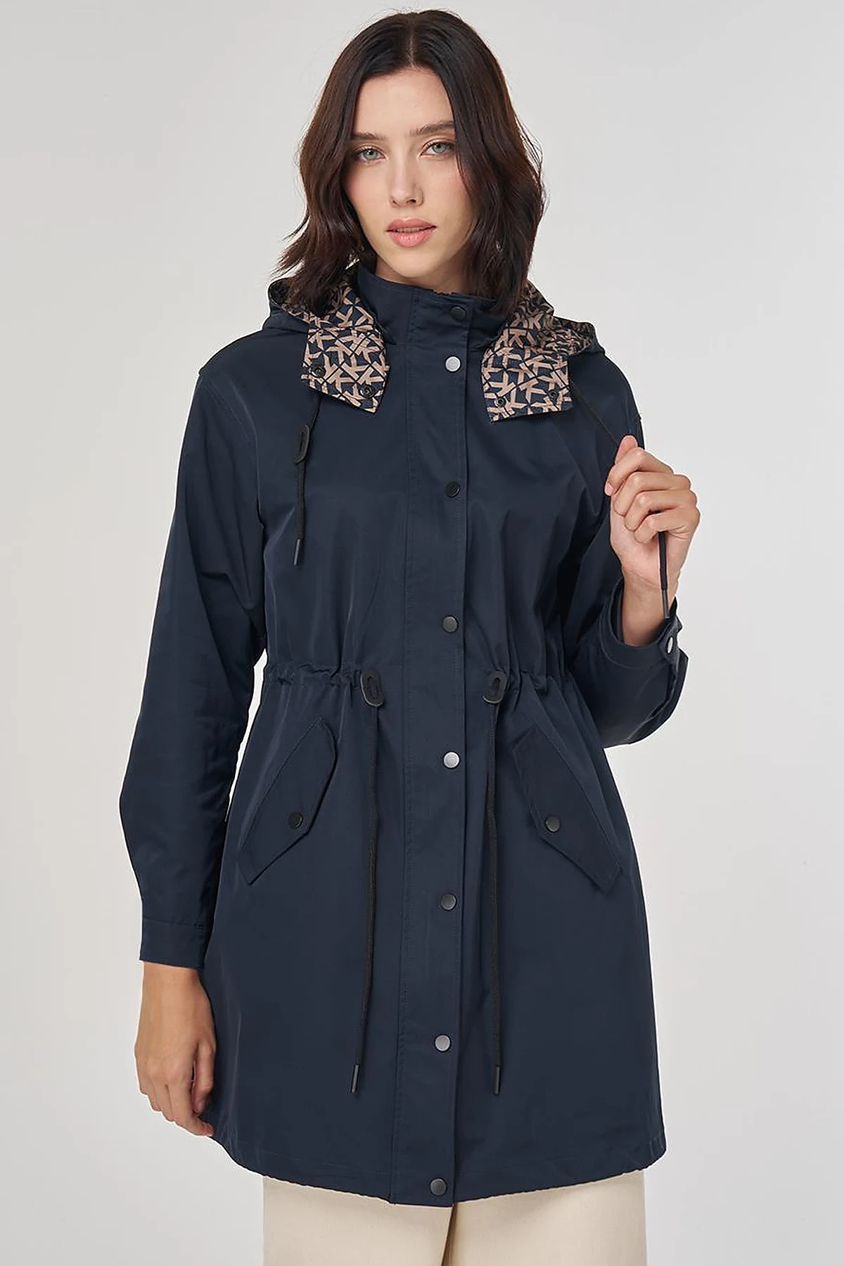 Drawstring Waist Trench Coat Navy