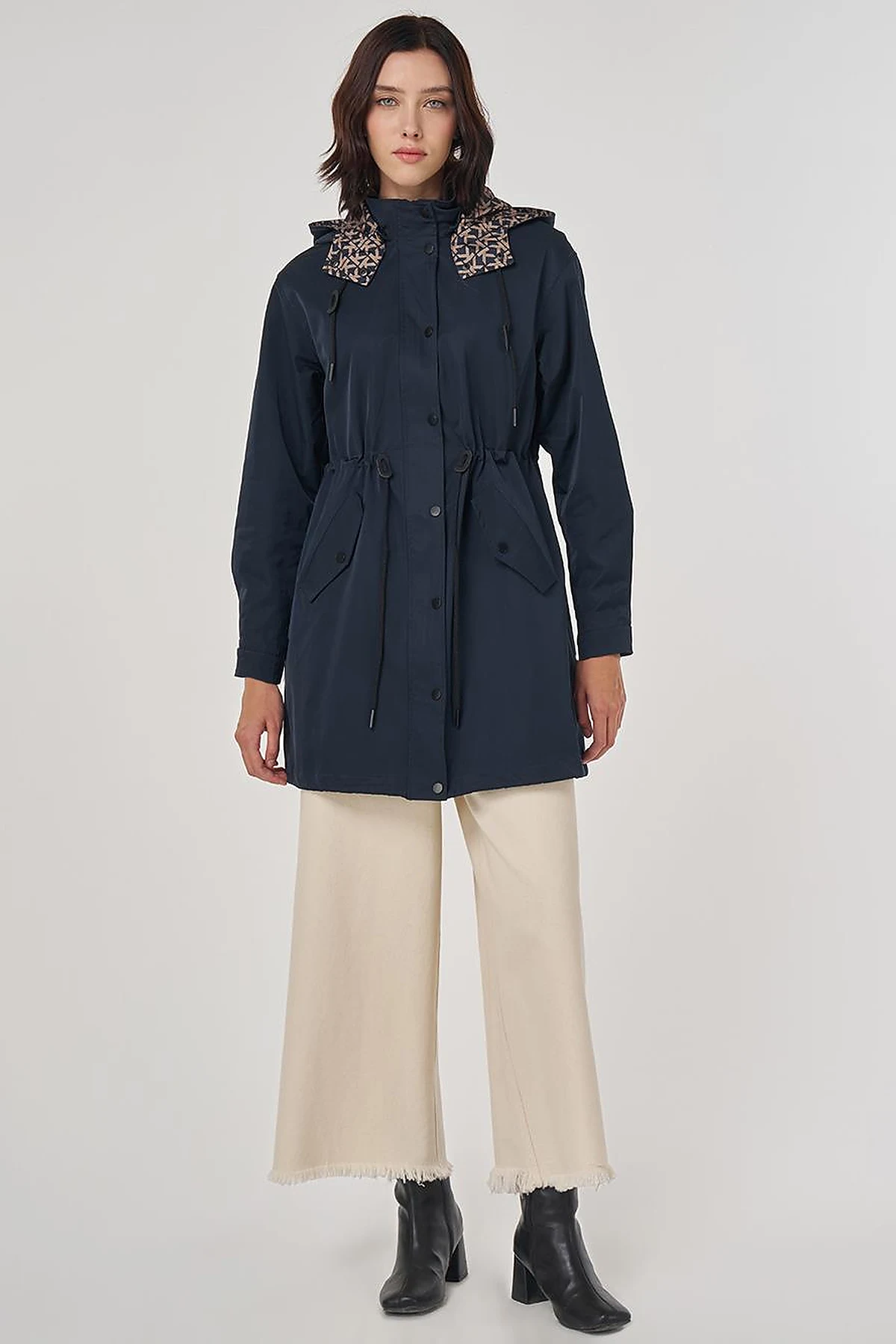 Drawstring Waist Trench Coat Navy