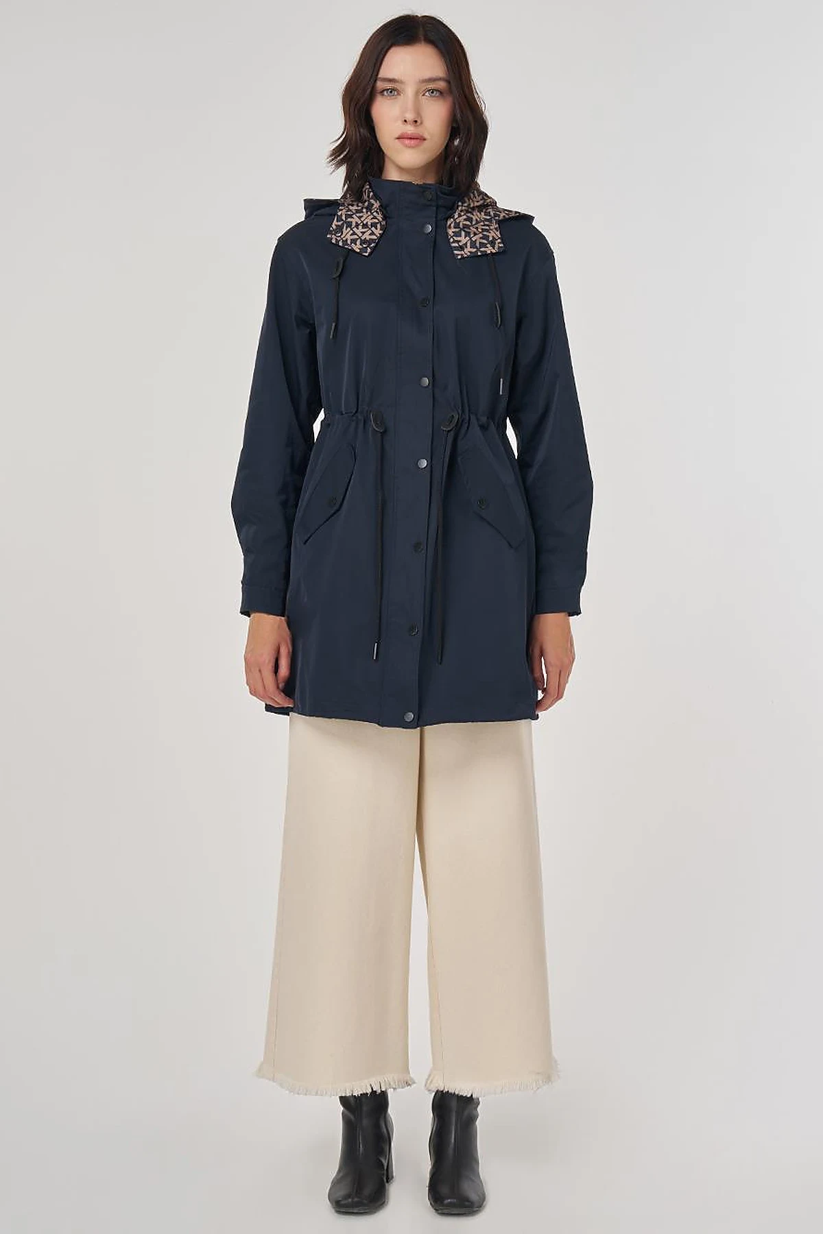 Drawstring Waist Trench Coat Navy
