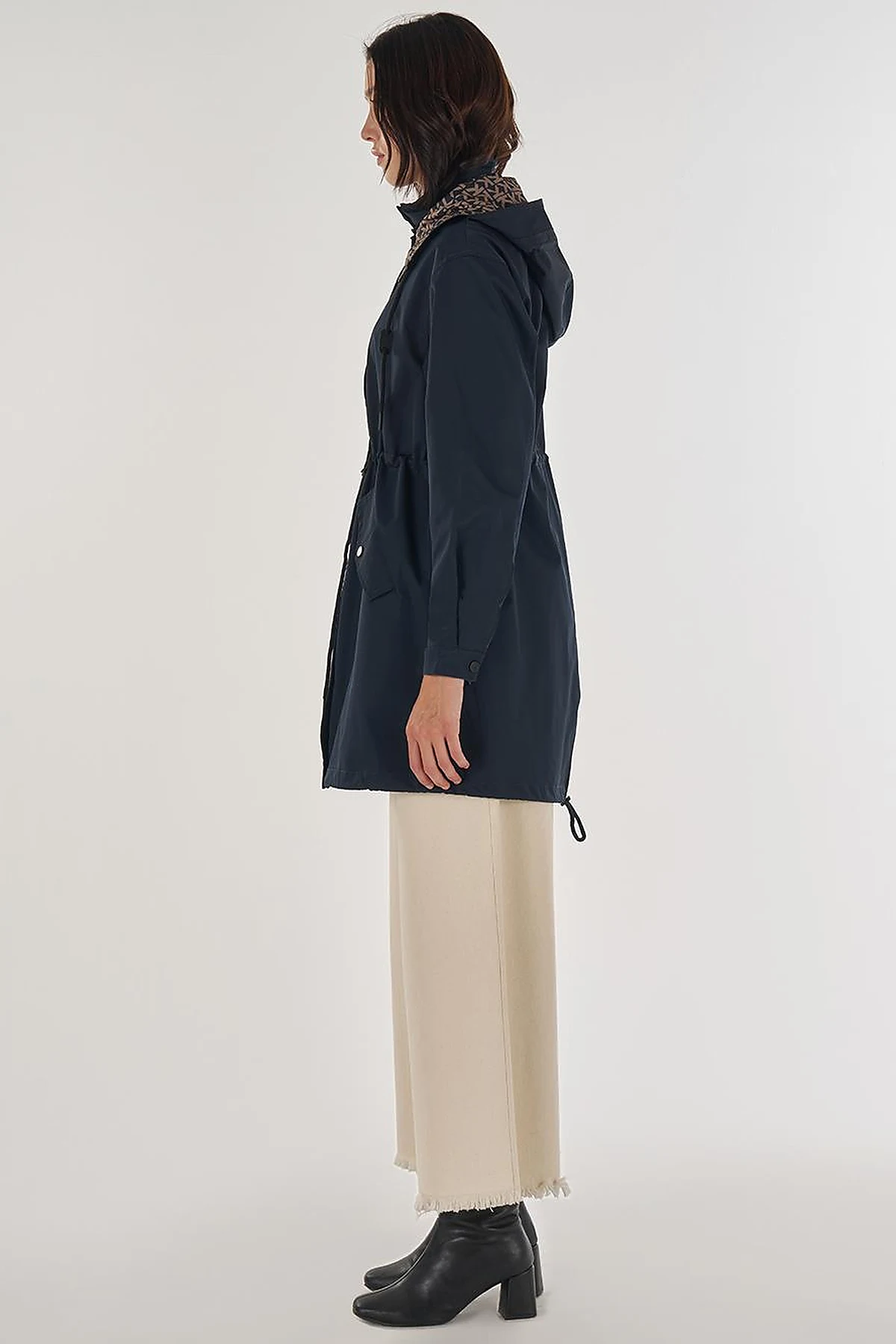 Drawstring Waist Trench Coat Navy