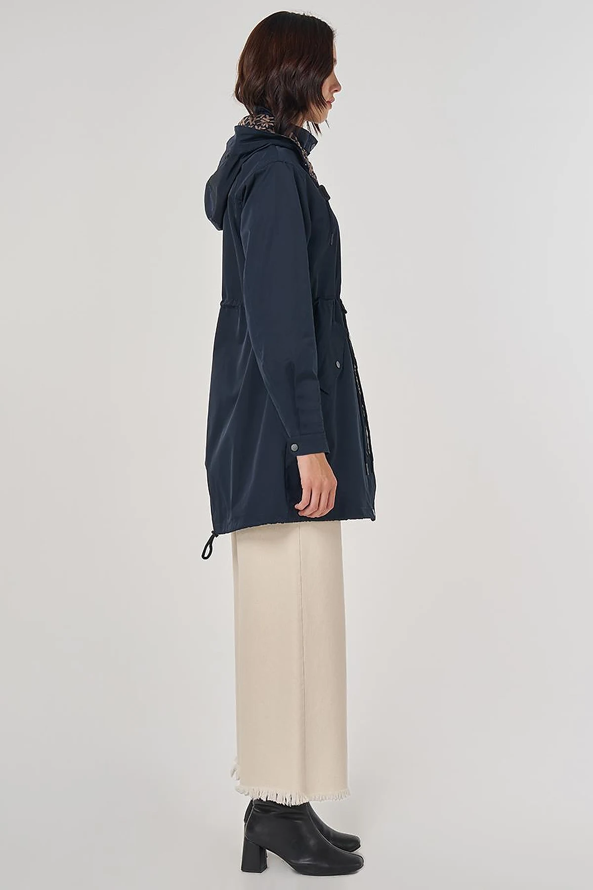 Drawstring Waist Trench Coat Navy
