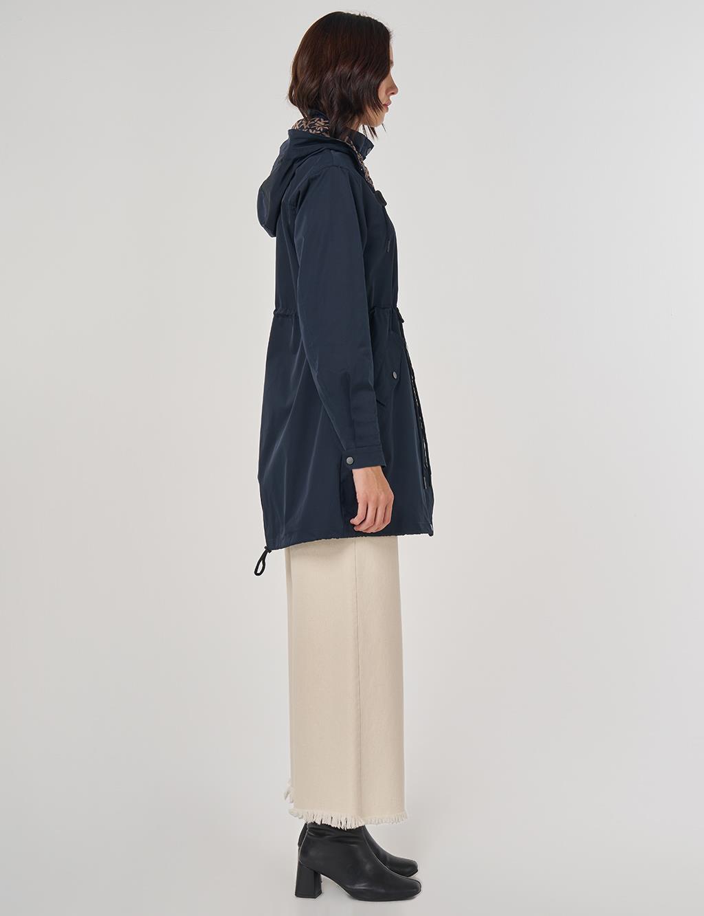 Bel Büzgülü Trençkot Lacivert 