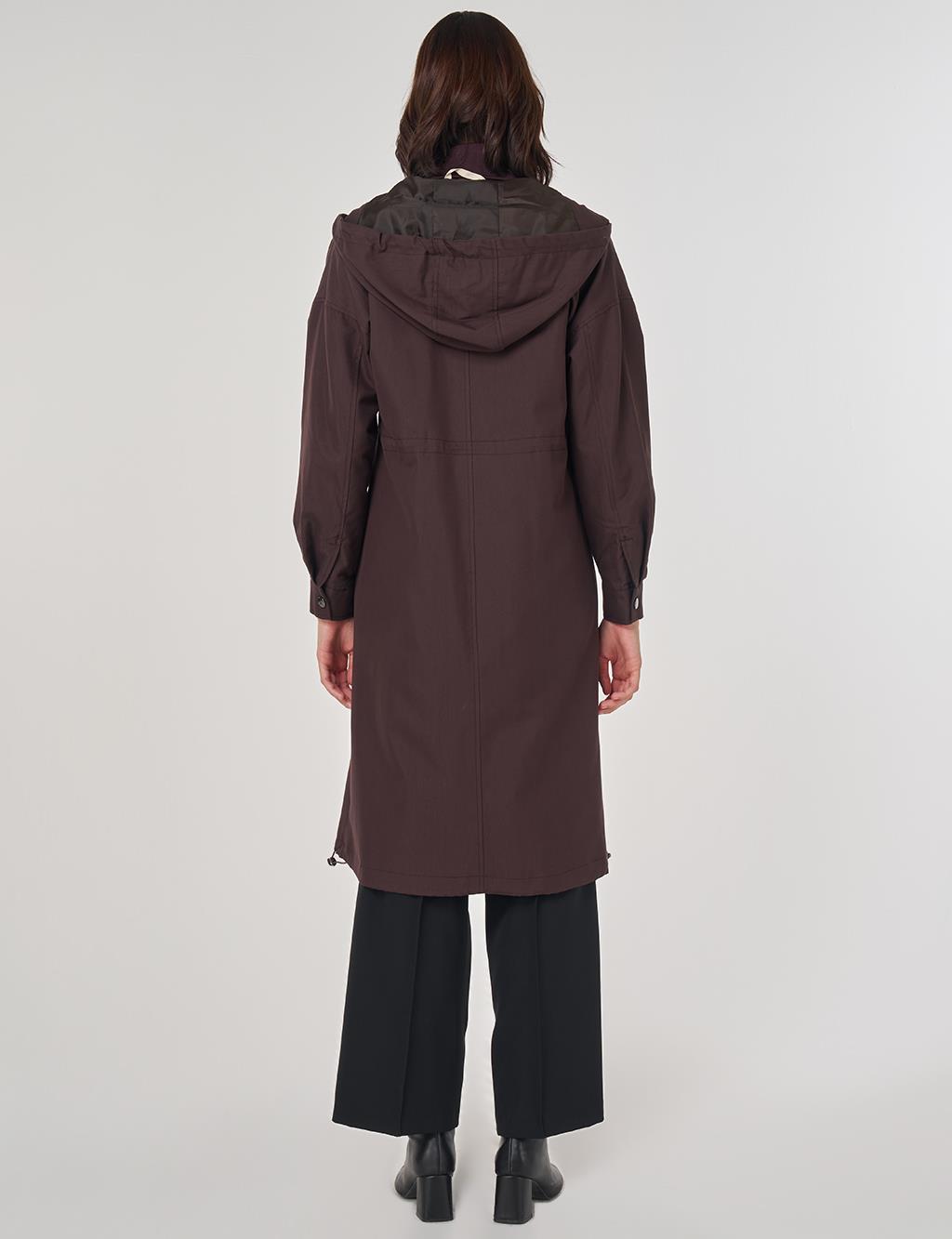 Drop Shoulder Trench Coat Dark Brown