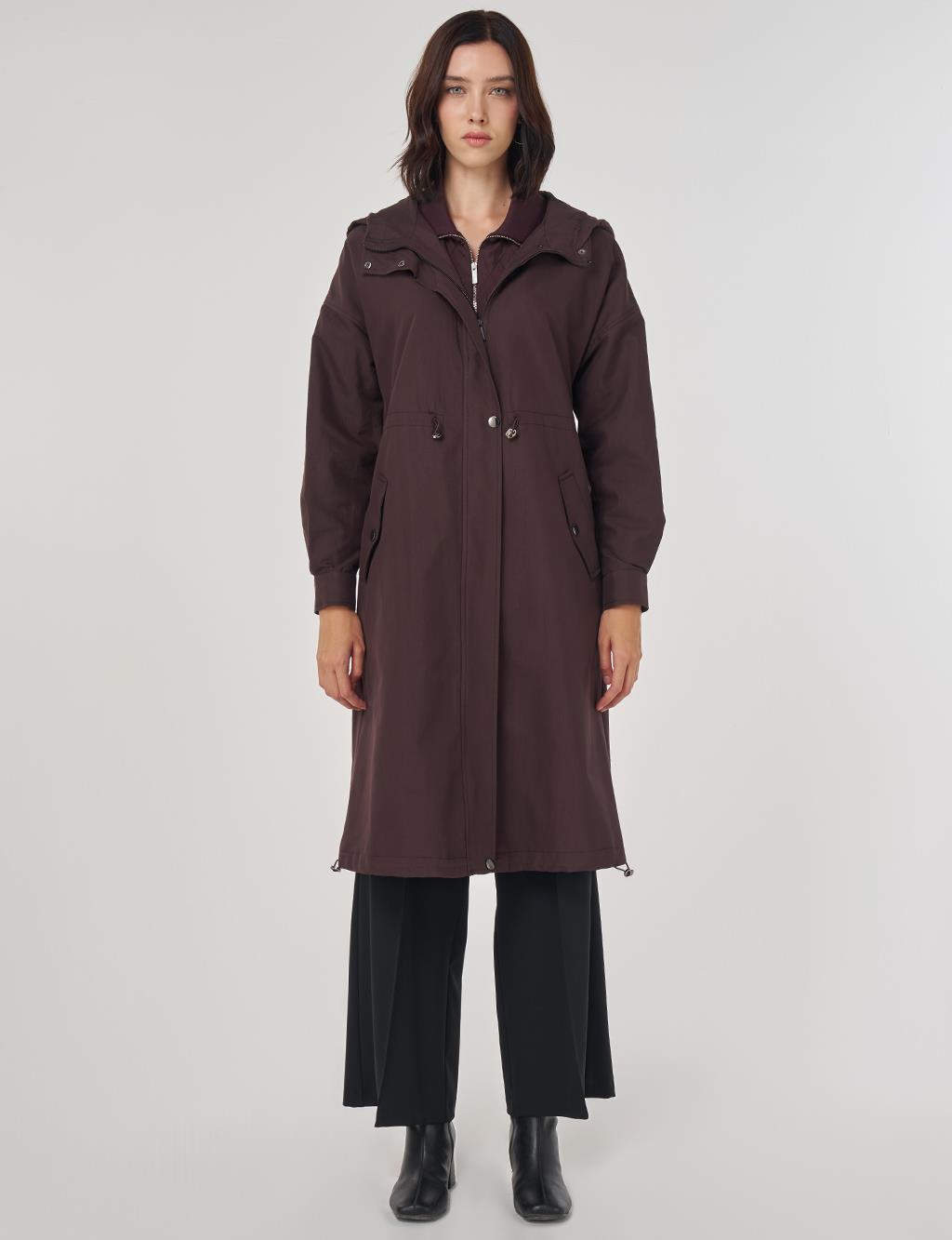 Drop Shoulder Trench Coat Dark Brown