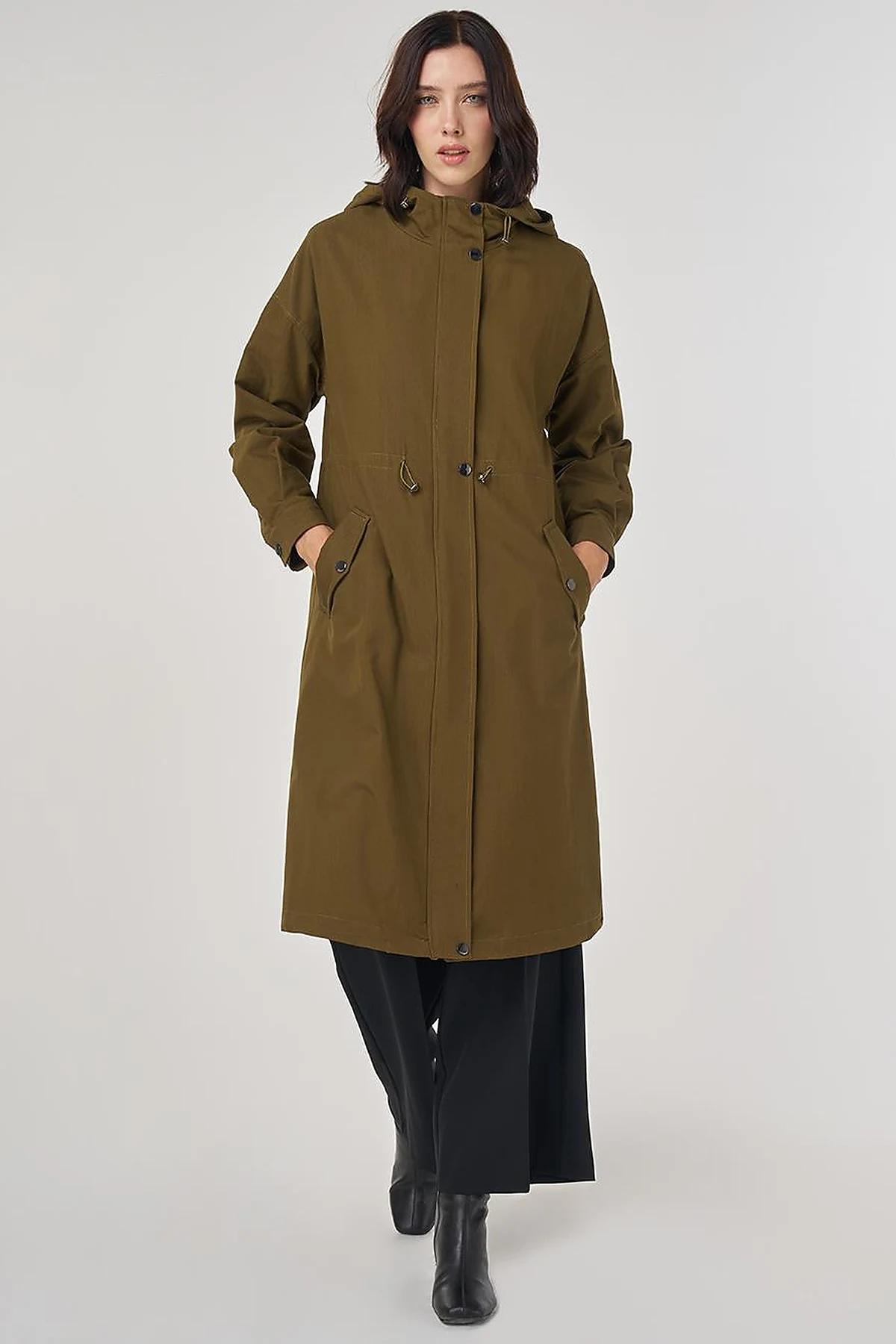 Drop Shoulder Trench Coat Khaki