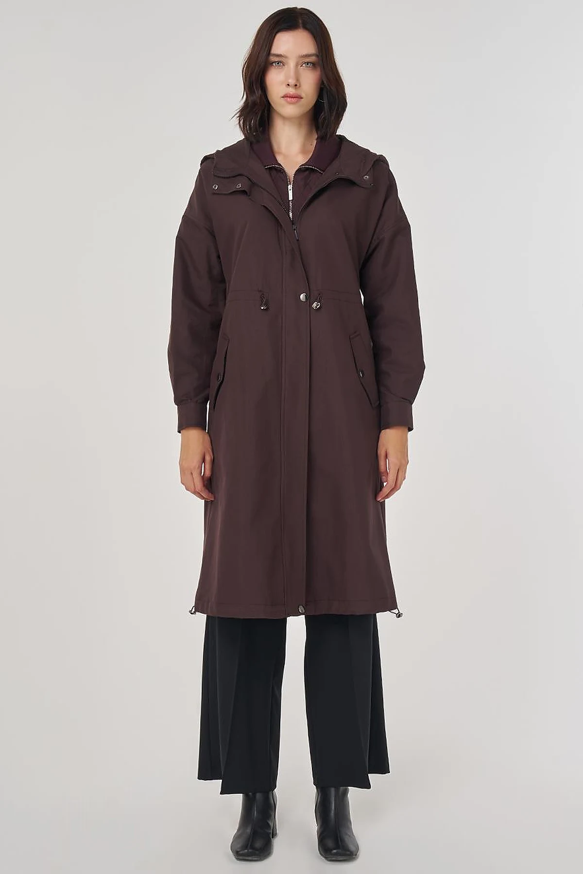 Drop Shoulder Trench Coat Dark Brown