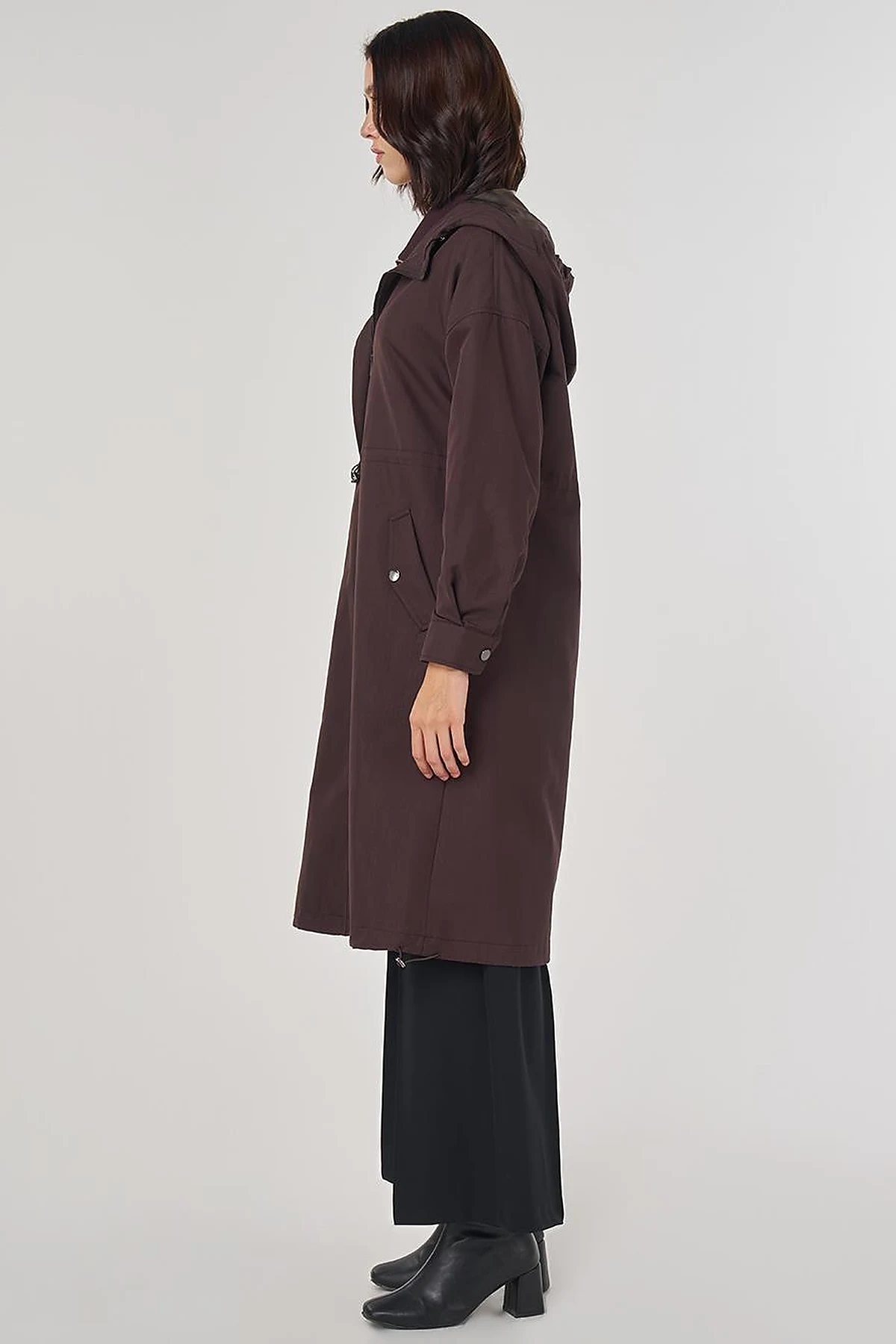 Drop Shoulder Trench Coat Dark Brown