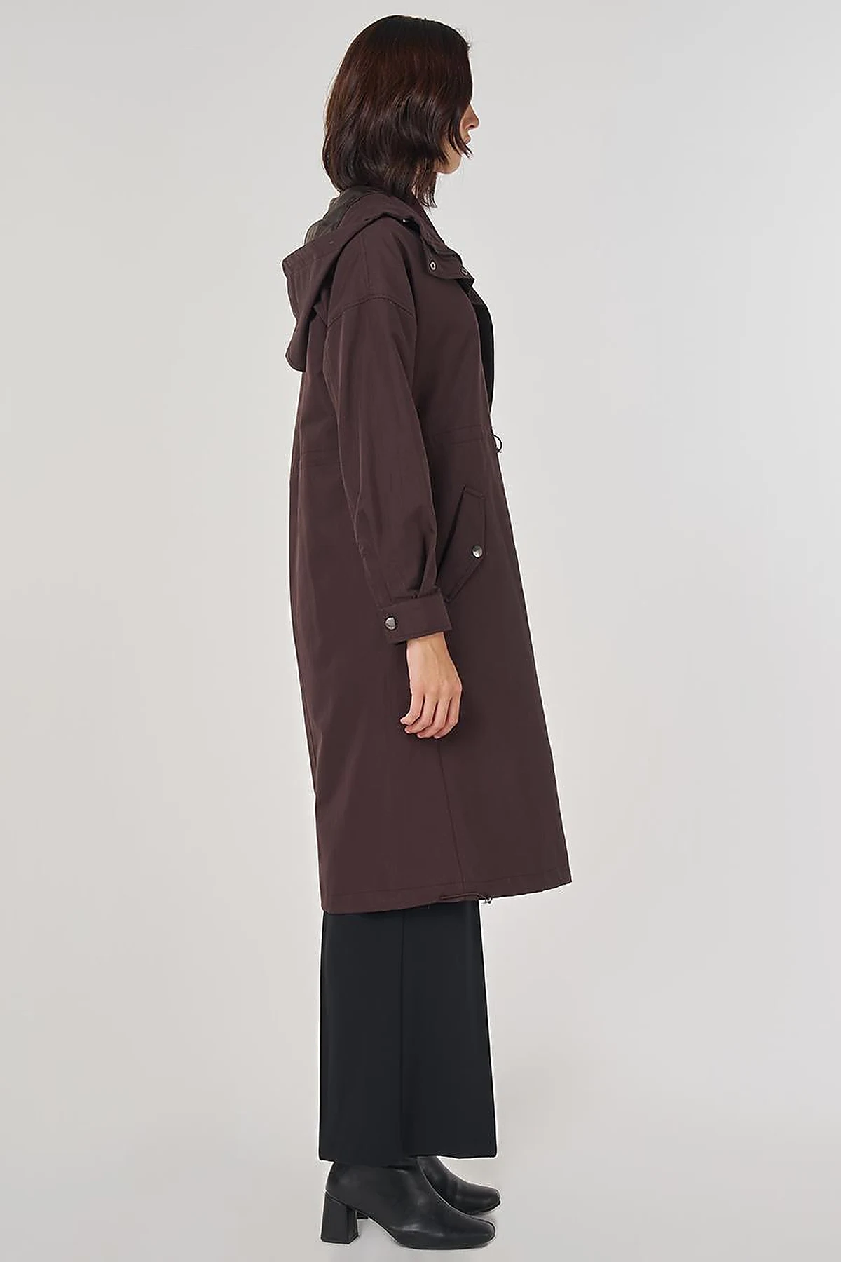 Drop Shoulder Trench Coat Dark Brown