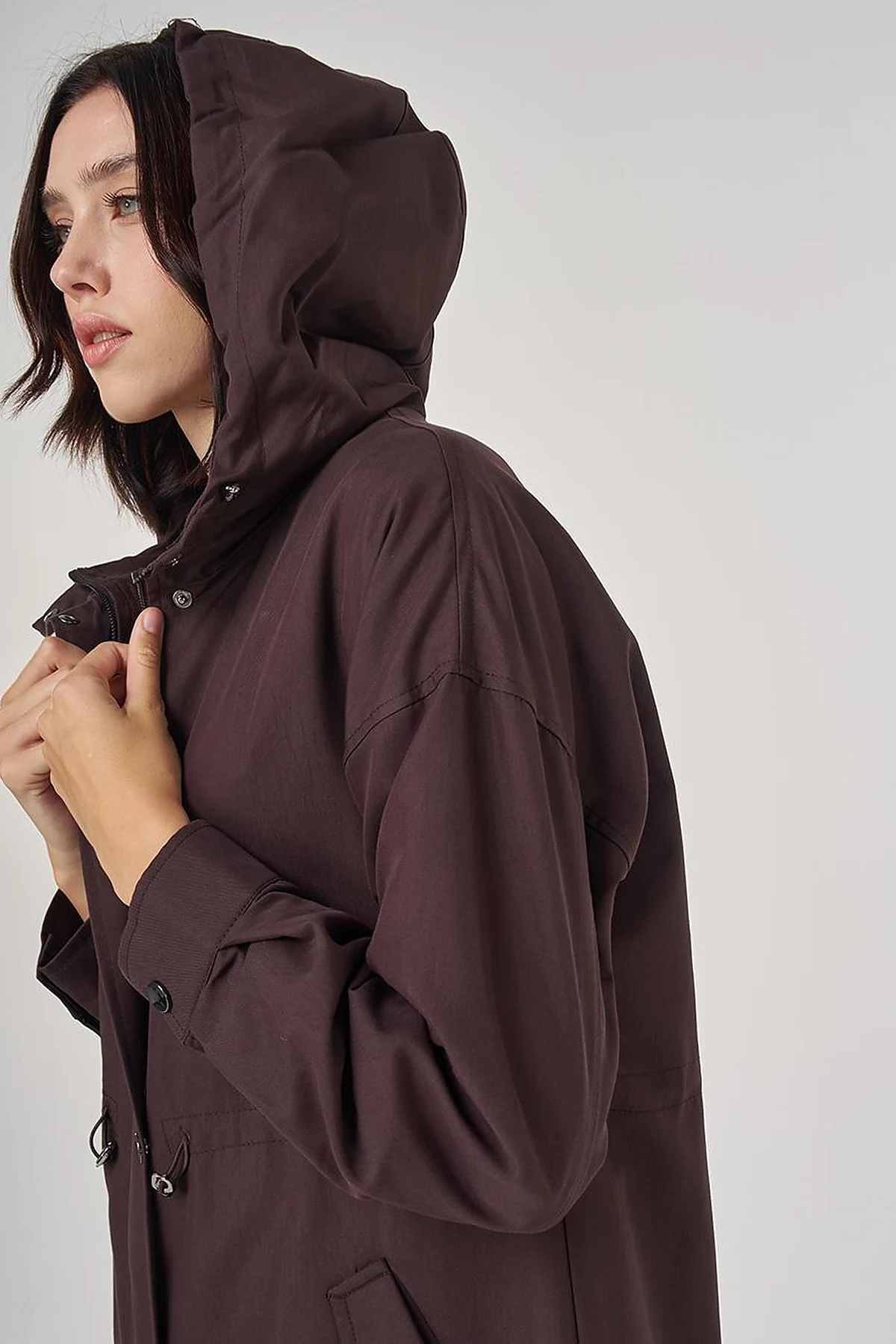 Drop Shoulder Trench Coat Dark Brown
