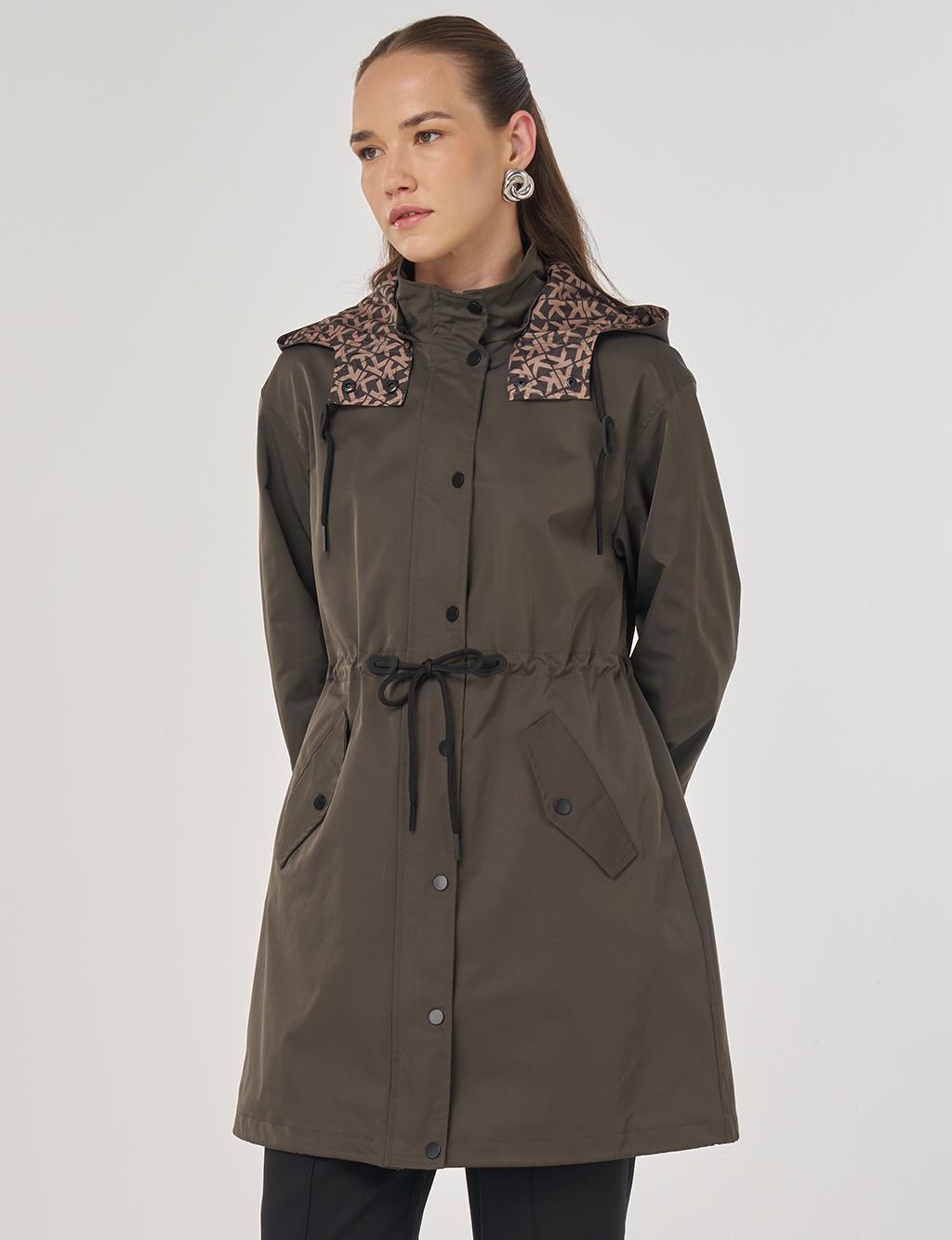 Bel Büzgülü Trençkot Haki 