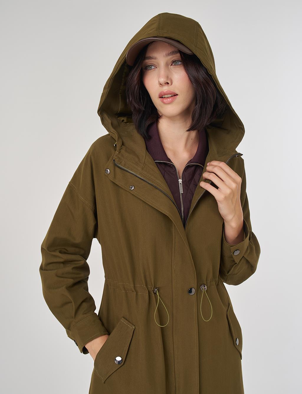 Düşük Omuz Trençkot Haki 