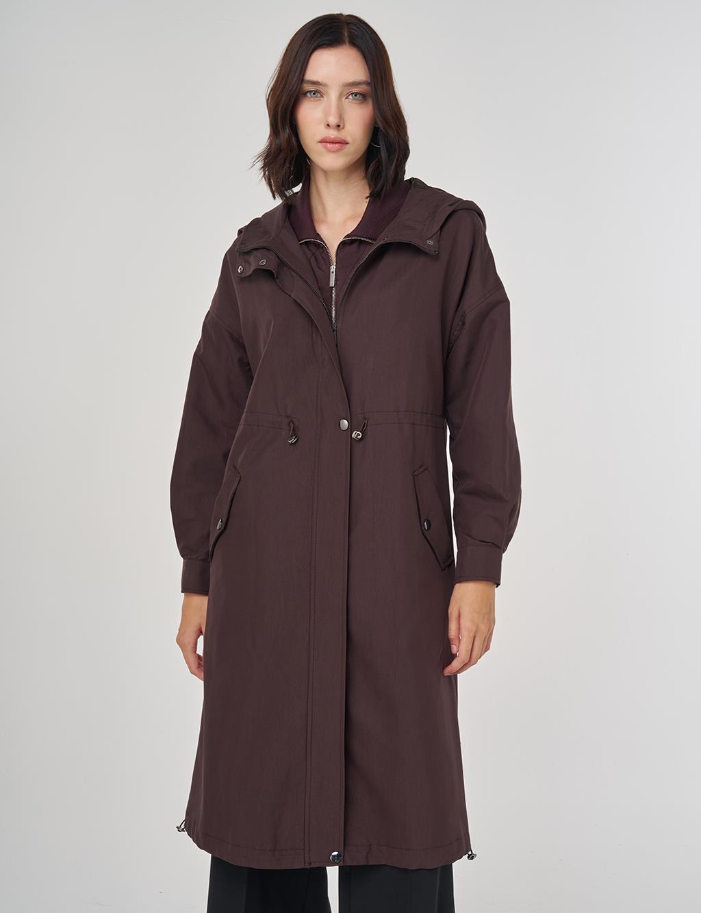 Drop Shoulder Trench Coat Dark Brown