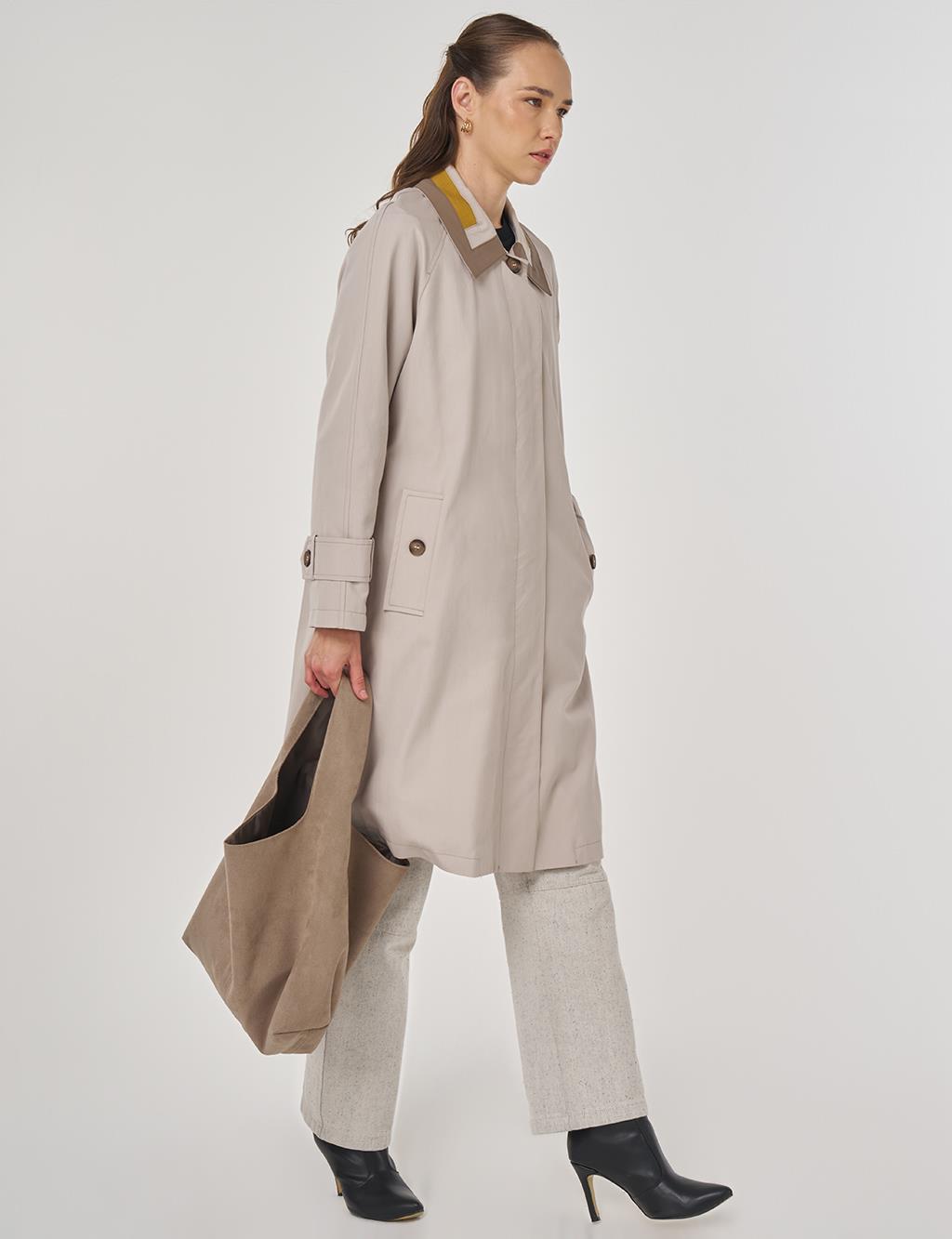 Apolet Detaylı Trençkot Taş