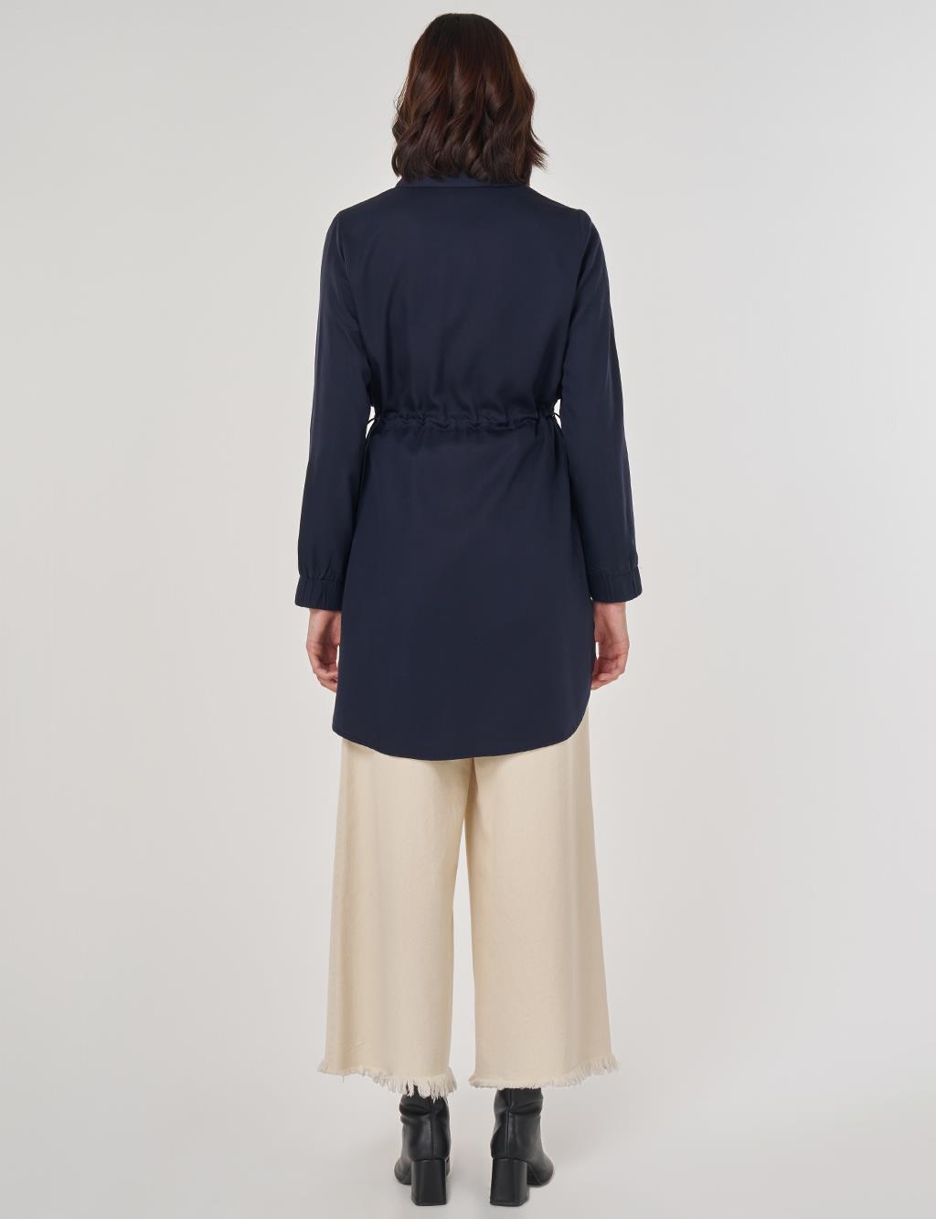 100% Lyocell Drawstring Waist Tunic Navy