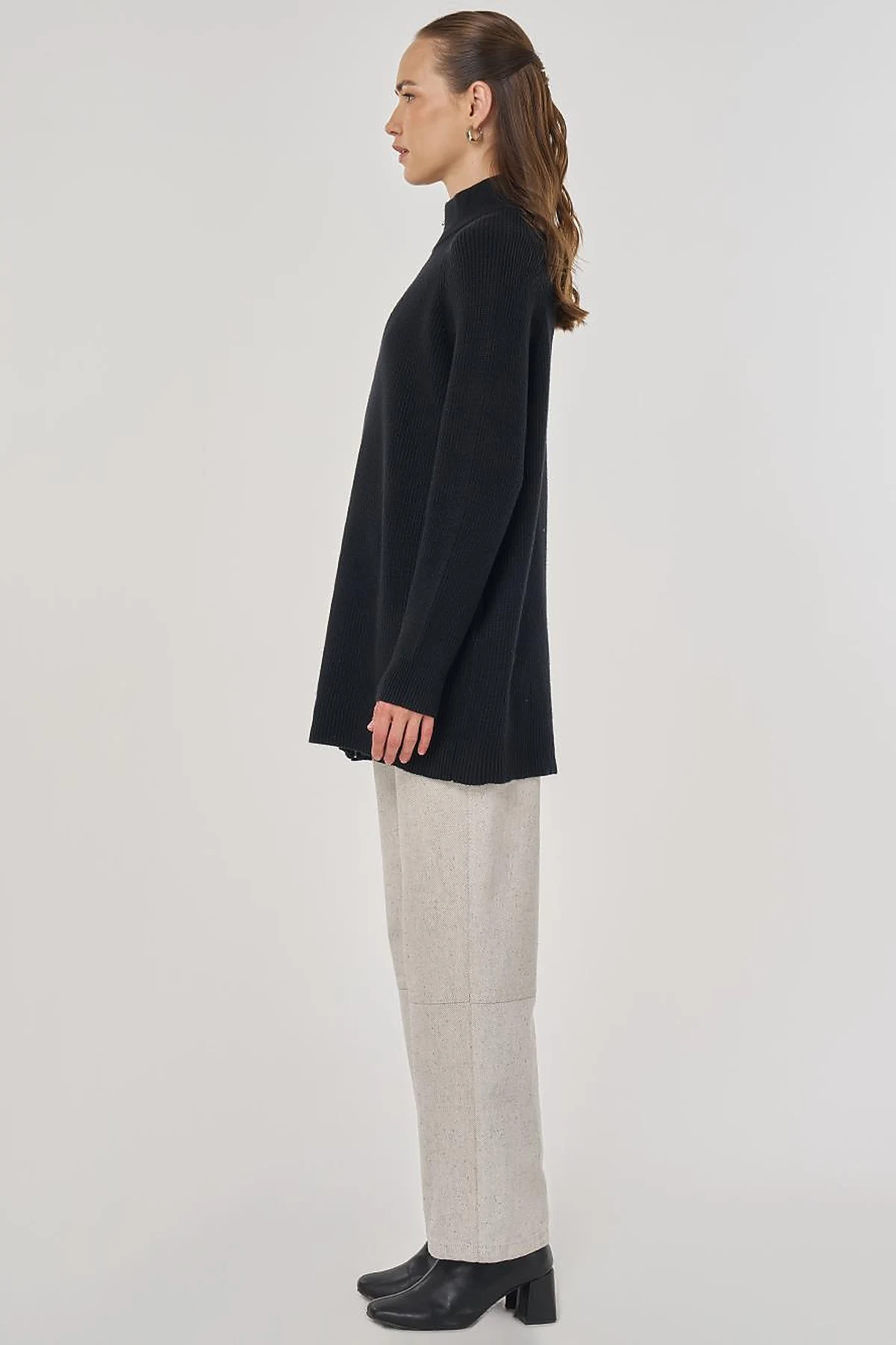 Zipper Detailed Viscose Knit Tunic Black