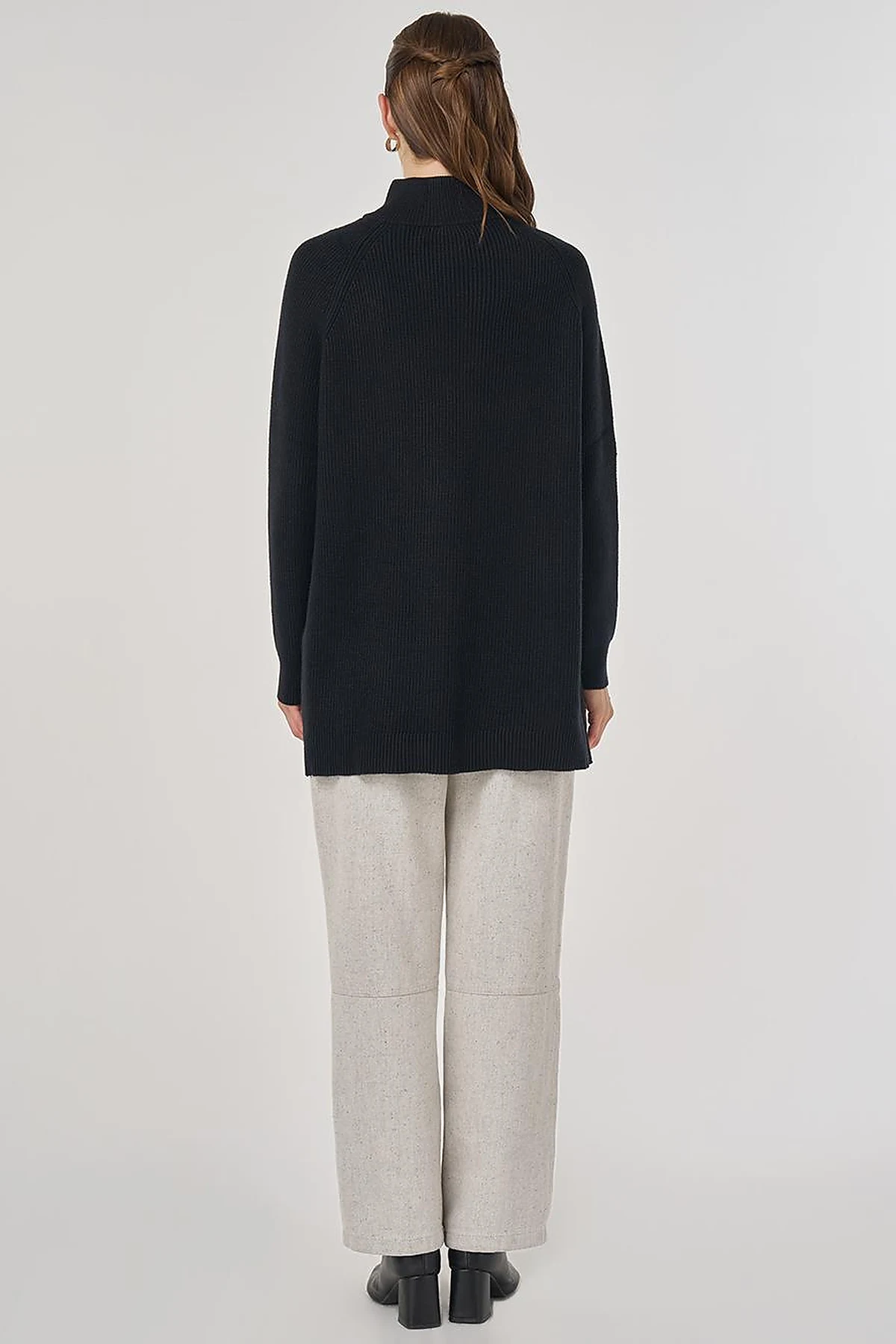 Zipper Detailed Viscose Knit Tunic Black