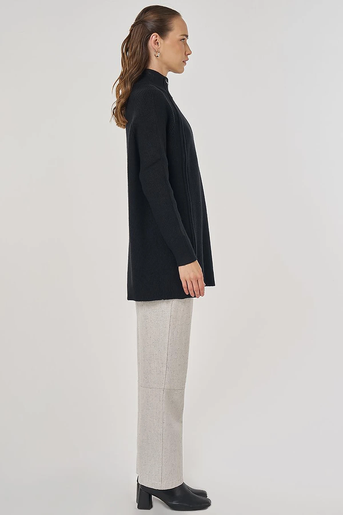 Zipper Detailed Viscose Knit Tunic Black