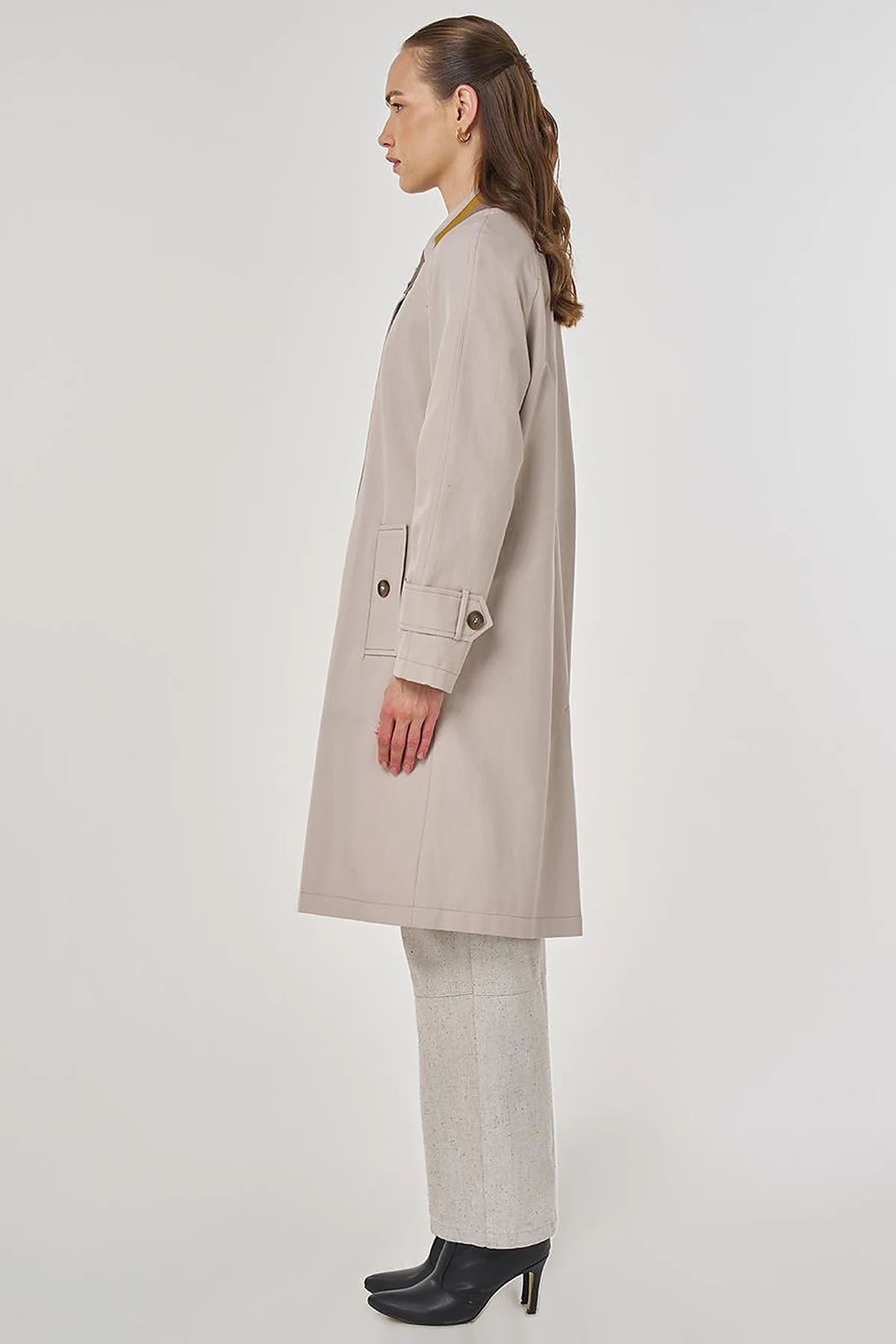 Collar Detailed Trench Coat Stone