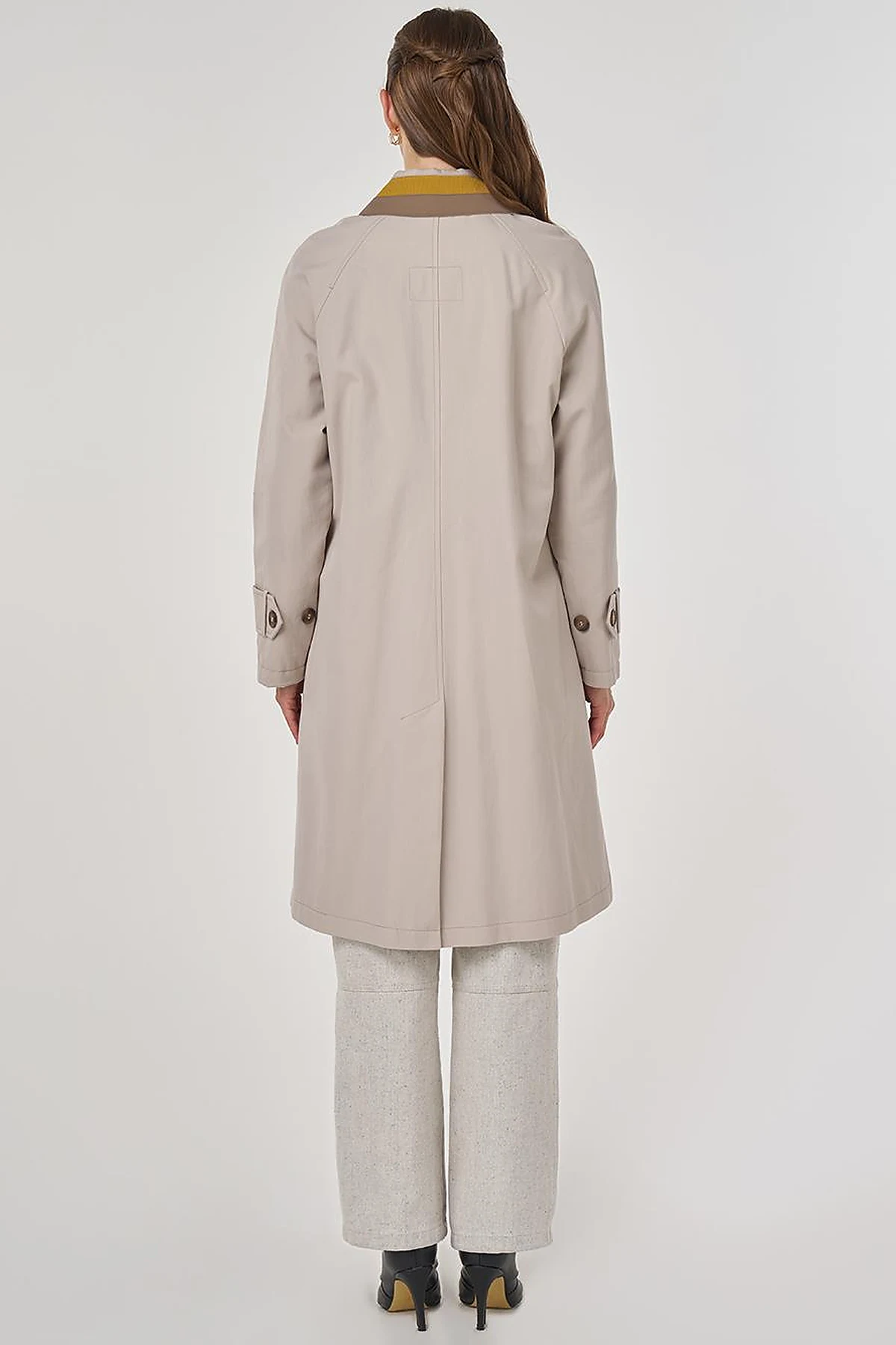Collar Detailed Trench Coat Stone