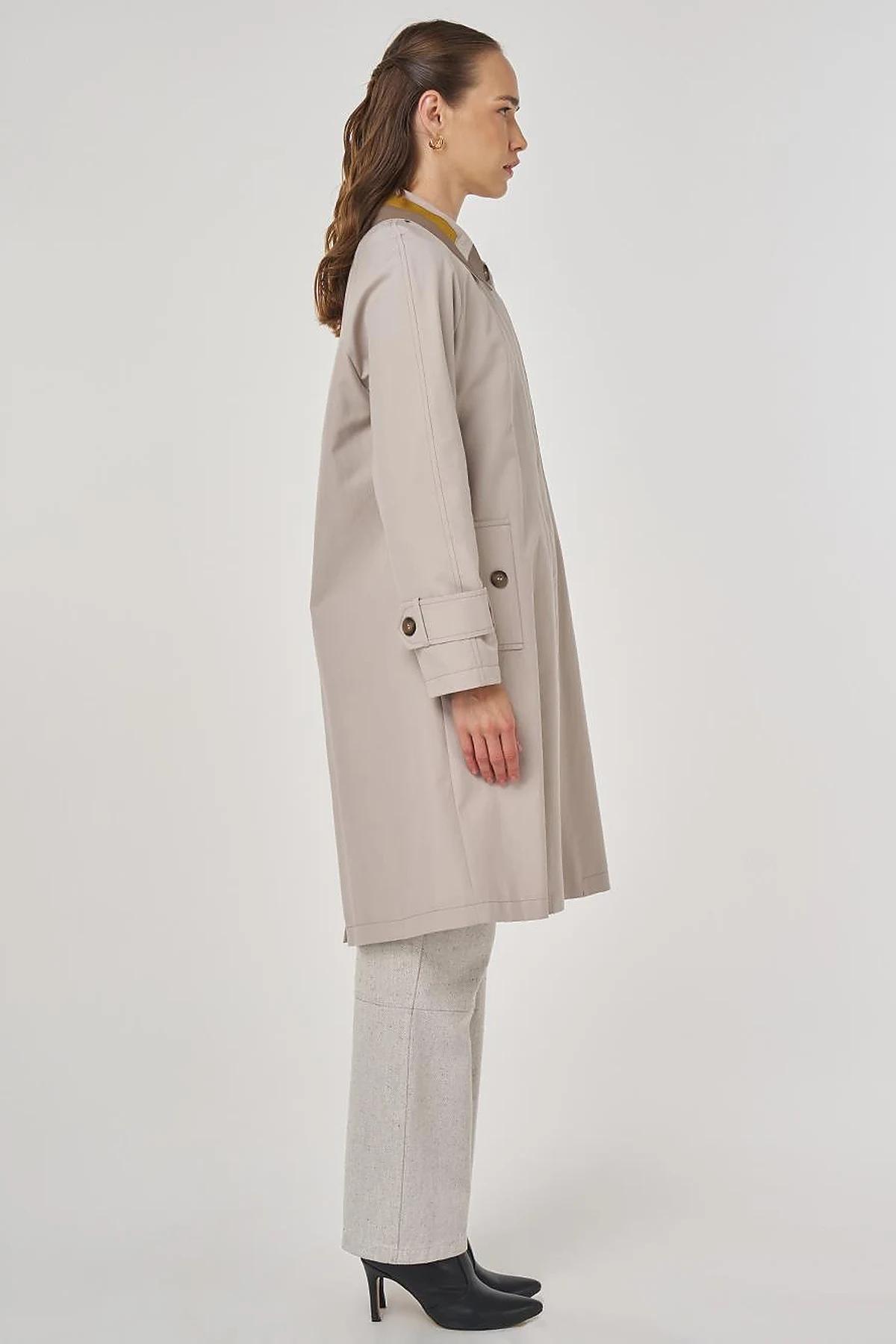 Collar Detailed Trench Coat Stone