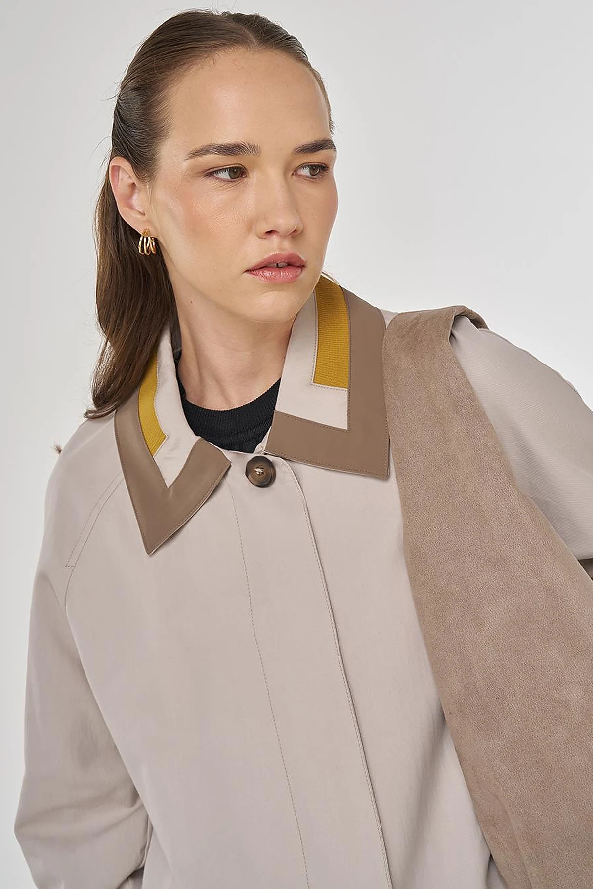 Collar Detailed Trench Coat Stone