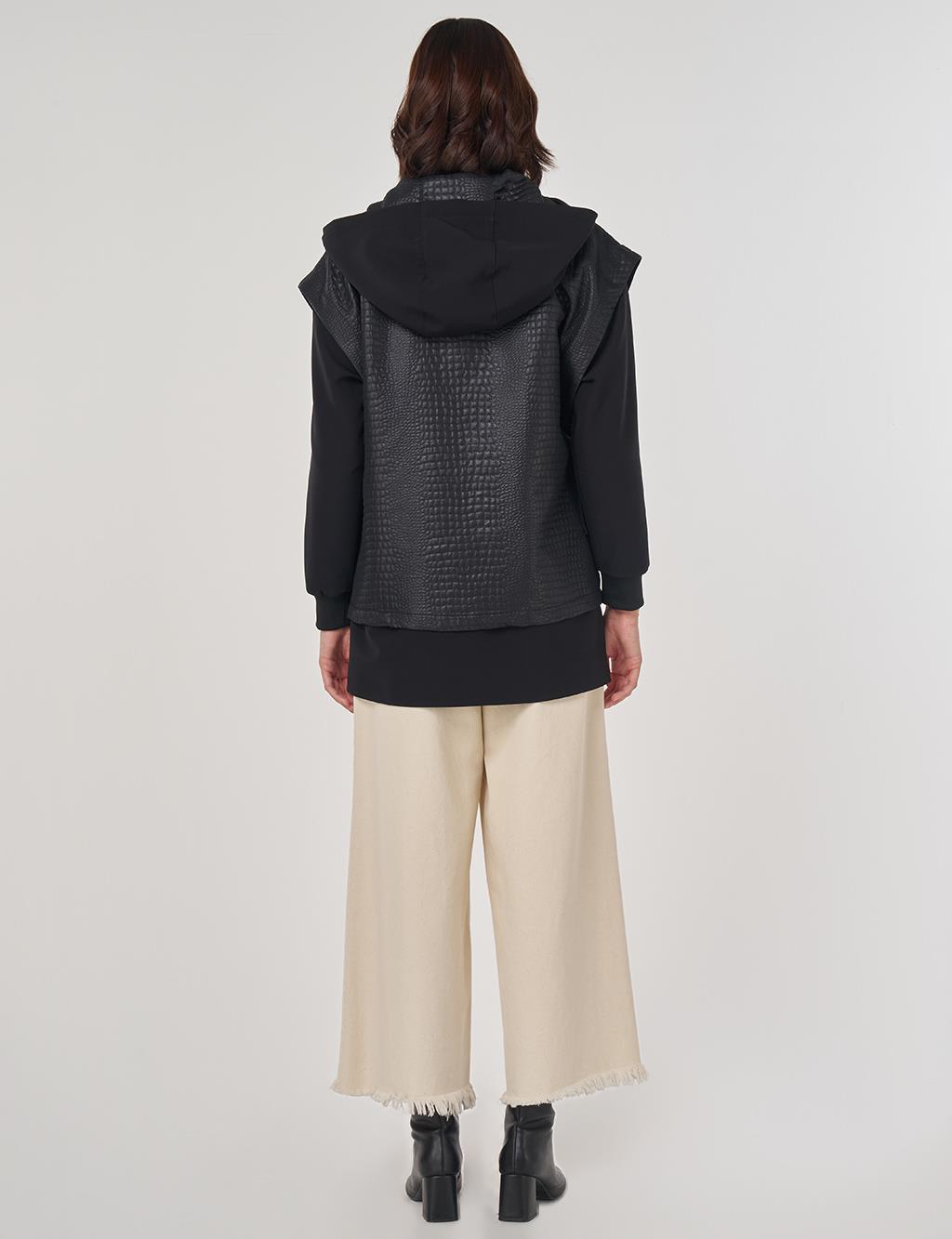 Cep Detaylı Kapüşonlu Ceket Siyah 