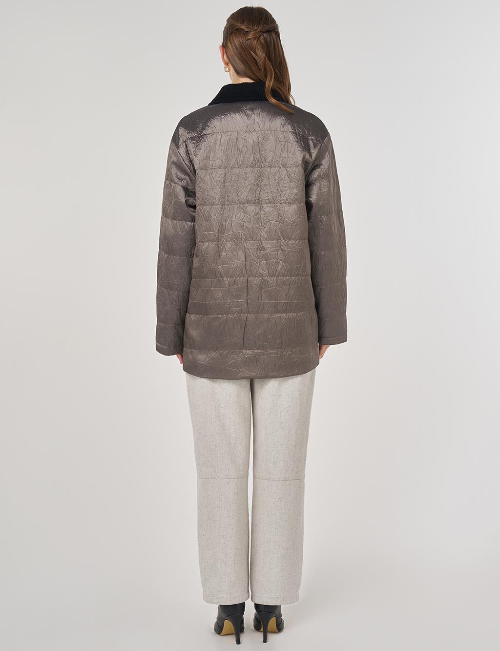 Velvet Collar Detailed Coat Taupe