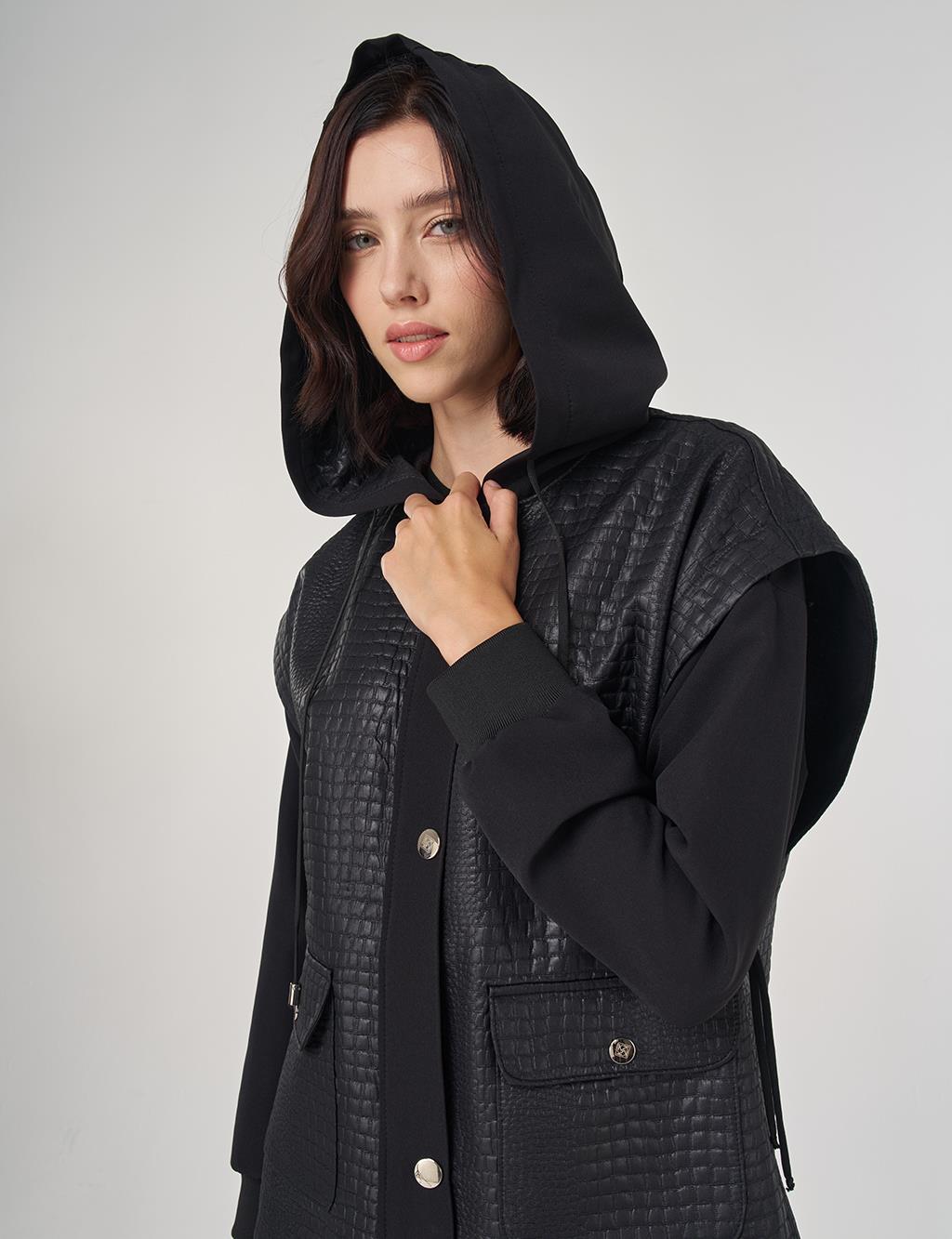 Cep Detaylı Kapüşonlu Ceket Siyah 