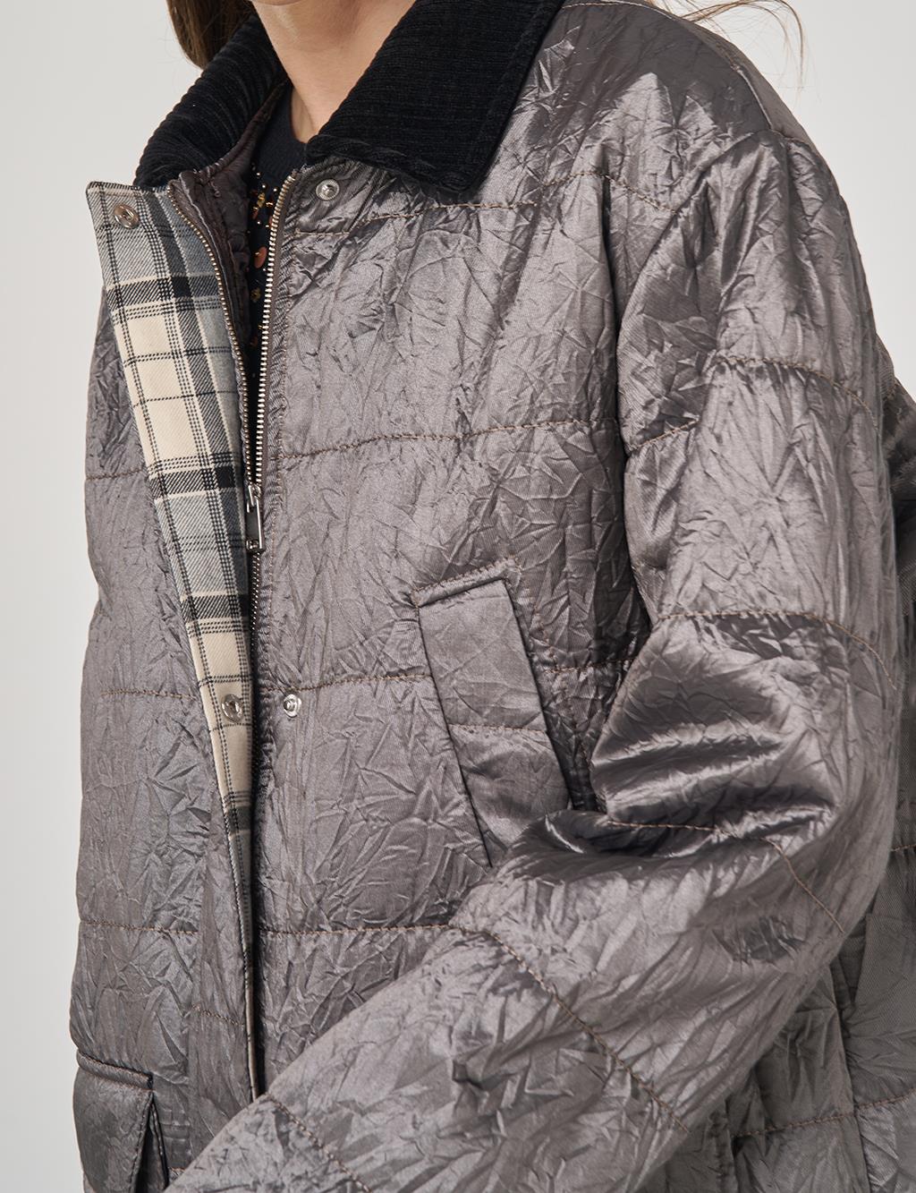 Velvet Collar Detailed Coat Silver