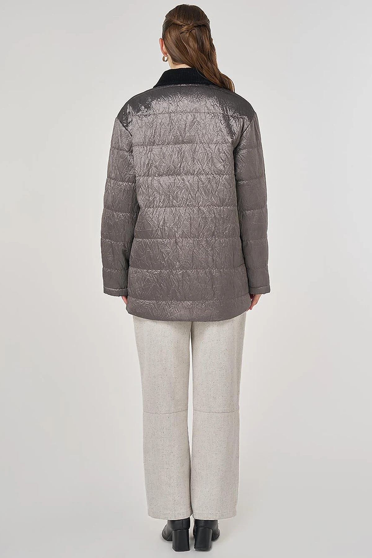 Velvet Collar Detailed Coat Silver