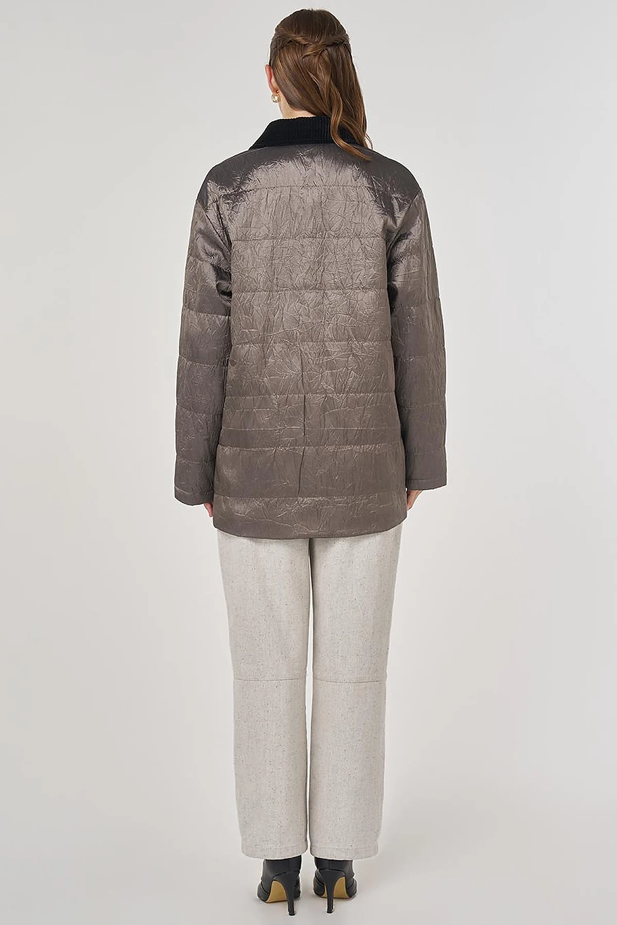 Velvet Collar Detailed Coat Taupe