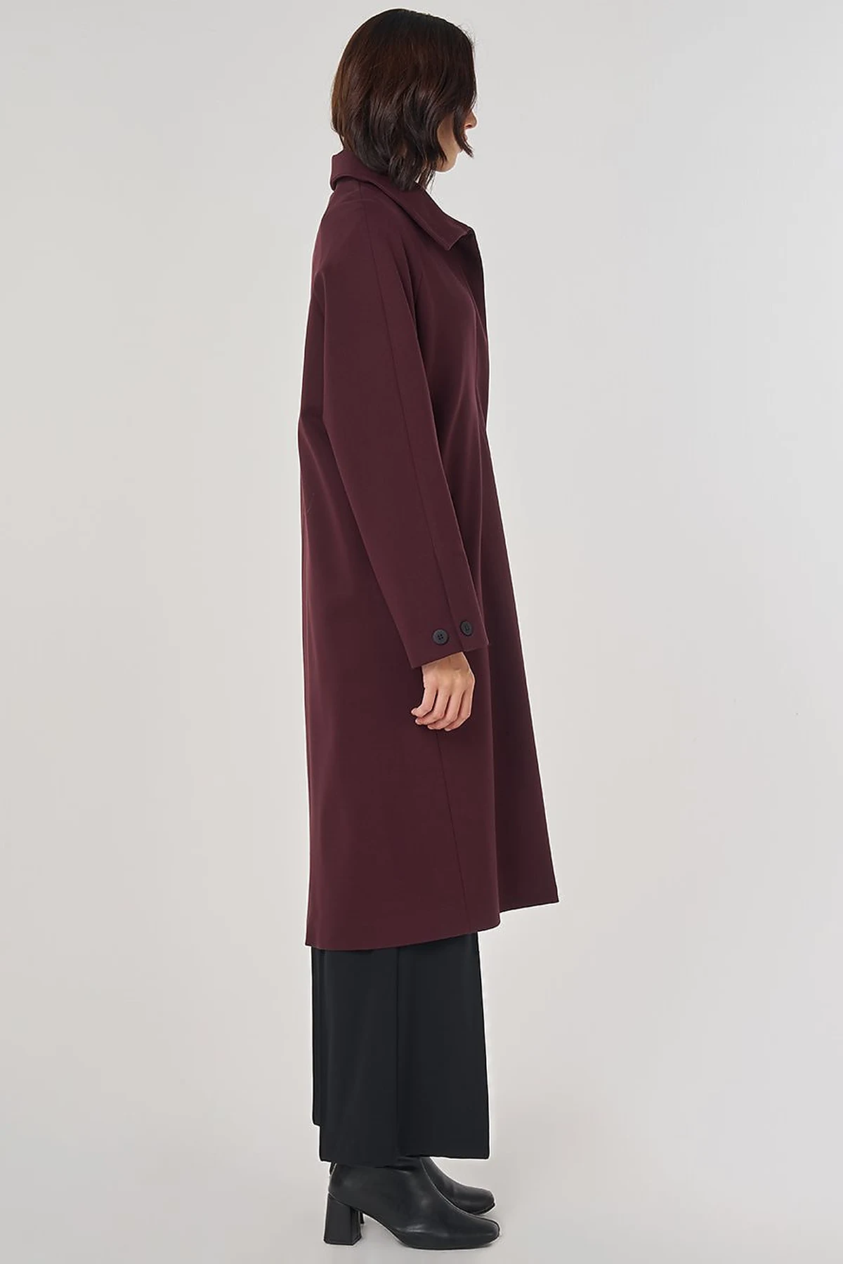 Stand Collar Raglan Sleeve Coat Dark Burgundy